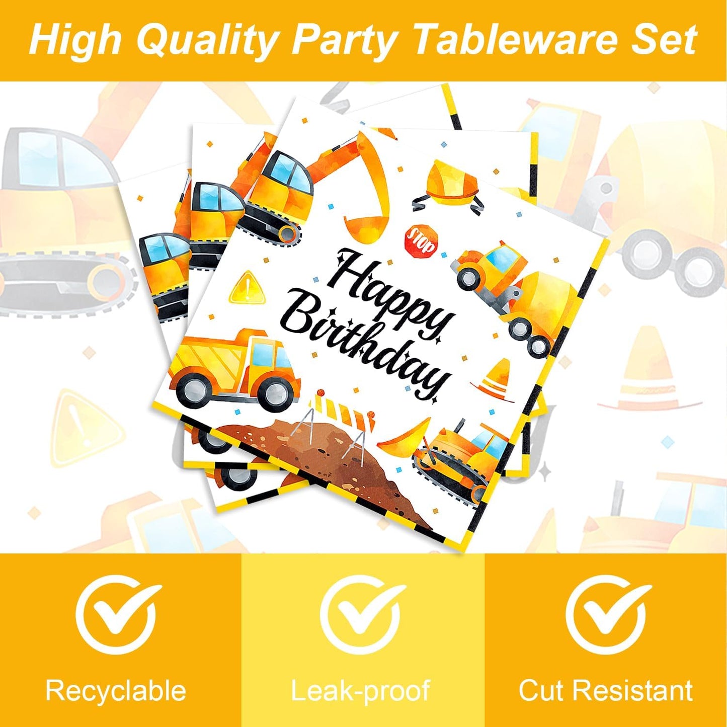 48Pcs Construction Birthday Party Supplies Excavator Birthday Decorations Including Plates and Napkins Forks Supplies Serves 16 Guests Baby Shower Construct Party Decorations