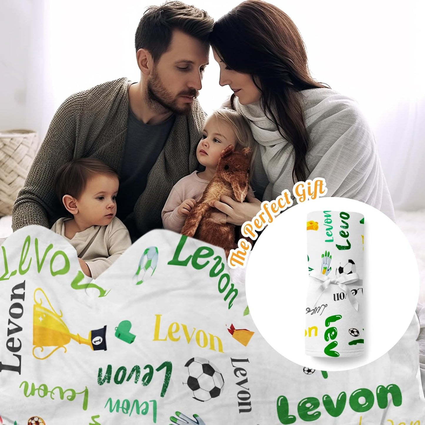 Custom Name Soccer Blanket - Personalized Names Soft Plush Flannel Throw Blankets for Baby Kids Teen Boys Girls Holidays Birthdays Gifts Color18