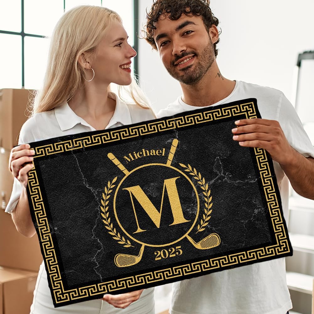 Personalized Golf Doormat – Personalized Welcome Mat with Family Name Year – Non Slip Outdoor Entry Rug for Porch, Garage, or Golf Lover Home Decor, for Men (Golf Doormat 05)