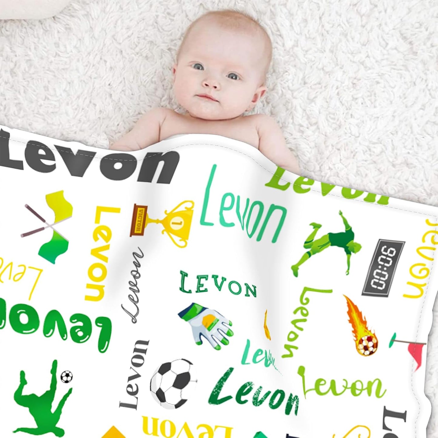 Custom Name Soccer Blanket - Personalized Names Soft Plush Flannel Throw Blankets for Baby Kids Teen Boys Girls Holidays Birthdays Gifts Color18