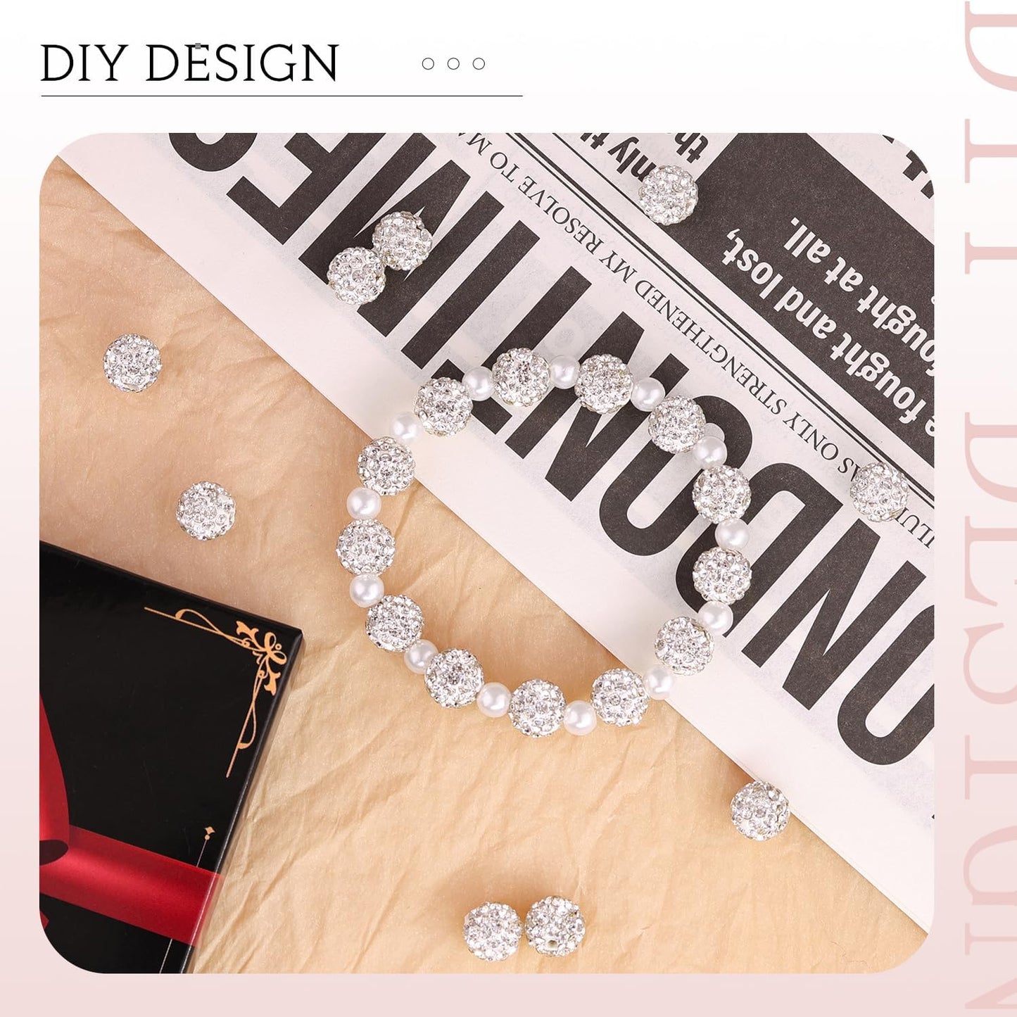 200pcs 10mm White Rhinestone Beads for Jewelry Making, Shiny Round Shamballa Disco Ball Beads Bulk, Sparkle Crystal Clay Christmas for Bracelet Baseball Necklace Earring Crafting and DIY