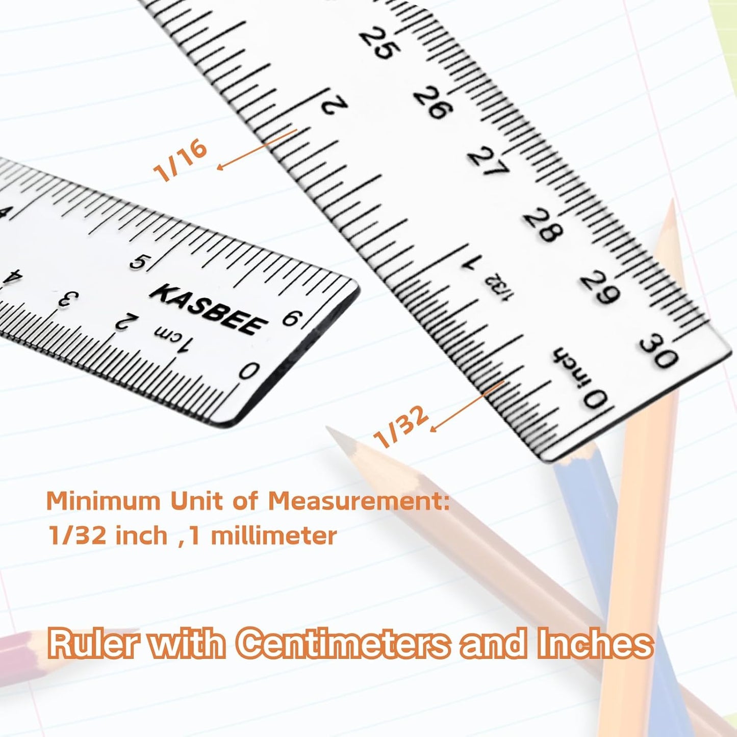 Plastic Rulers, 6 Inch Ruler, 12 Inch Ruler, Clear Ruler with Centimeters and Inches, Straight Plastic Ruler Set for Students School and Office