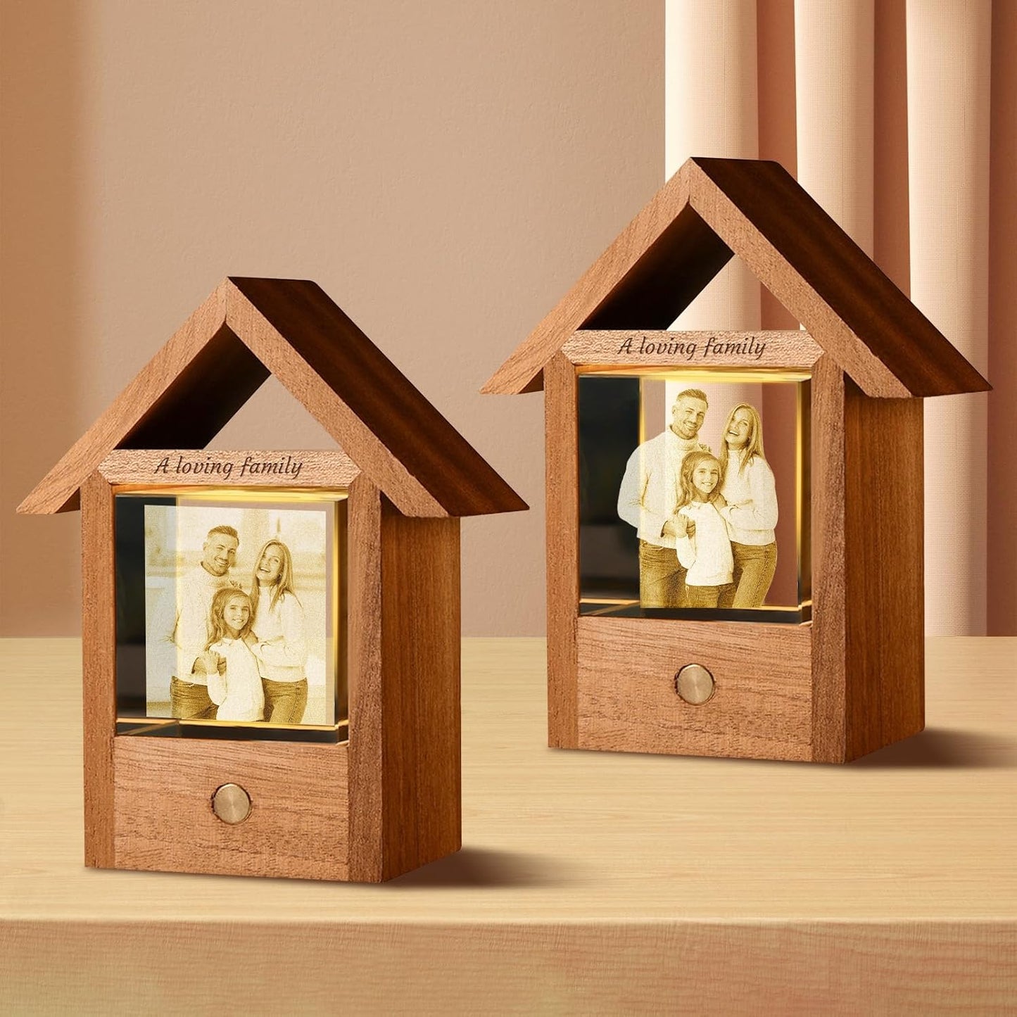 Custom 3D Crystal Photo Night Light – Personalized Glass Photo Ball with Customized 3D Picture Engraving, LED Light Wood Base, Unique Custom Gifts for Family, Pets, Birthday，Valentine's Day (Style 4)