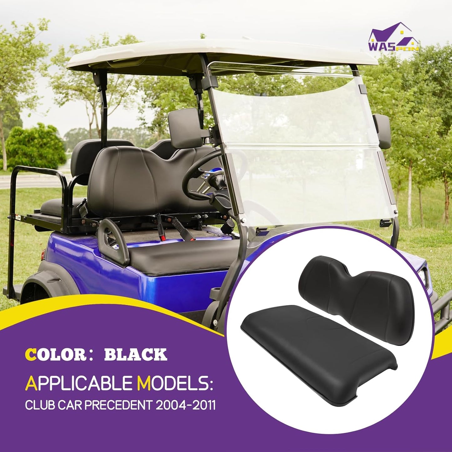 Golf Cart Seat for Club Car Precedent 2004-2011, Golf Cart Front Seat Cuhsion Replacement, Comfortable Backrest & Bottom Seat Kit, Factory Style, Black