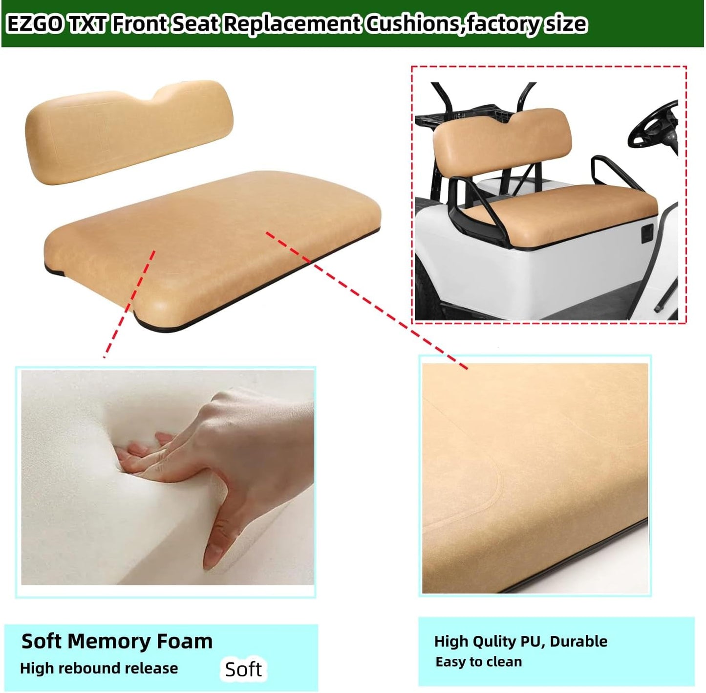 Dr.Acces Golf Cart Seats Front Seat Bottom & Seat Back Assembly for EZGO TXT/Medalist 1994-2013 Models, Replaces OEM # 71751-G04, factory size (Seat Set Tan)