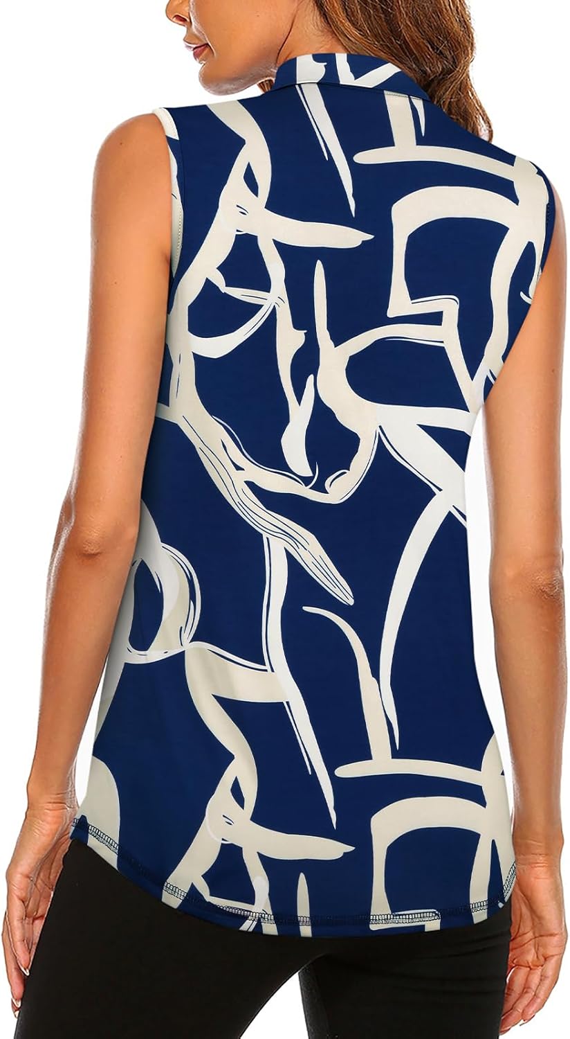 Koscacy Women's Sleeveless Golf Tennis Polo Shirts Zip Up Dry Fit Workout Tank Tops Athletic Shirt