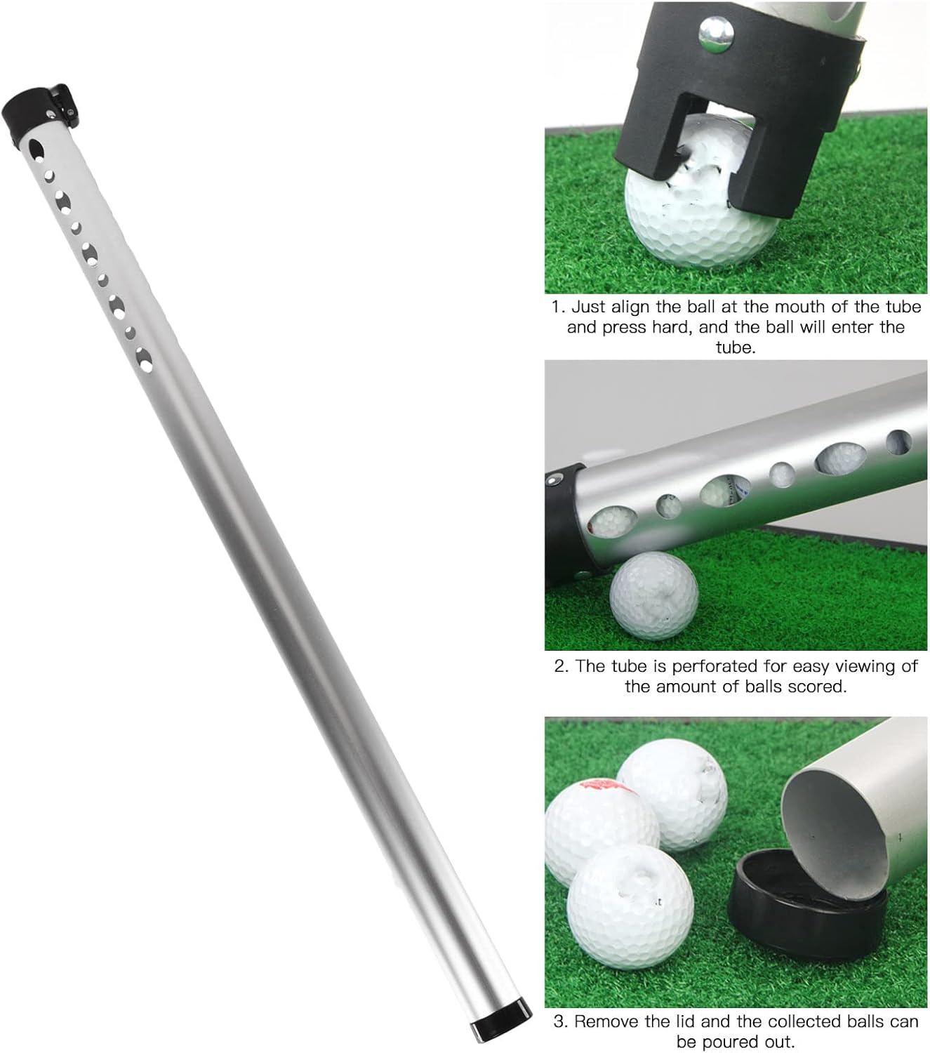 Golf Ball Retriever, Aluminium Alloy Picker Upper Tube, Portable Golf Shagger Grabber, Hold Up to 23 Balls, for Indoor Outdoor