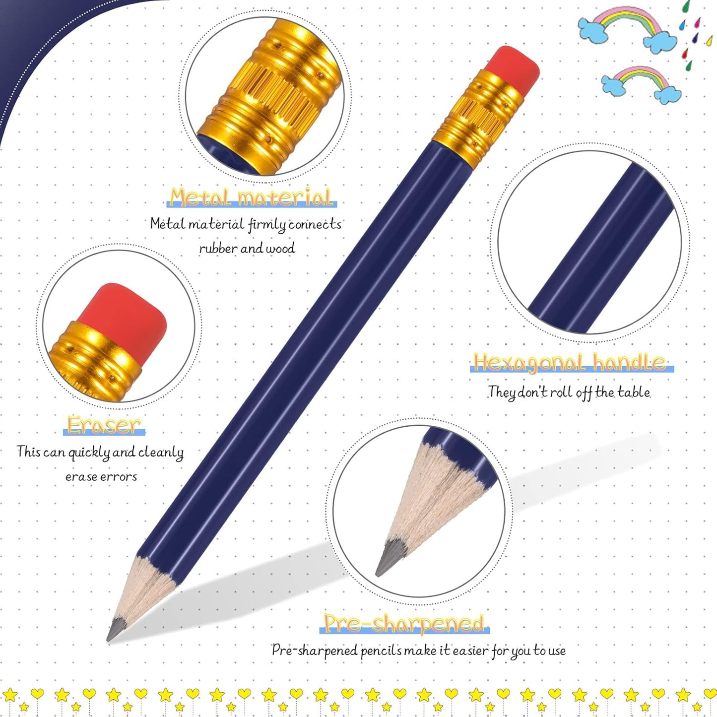 Zonon 24 Pcs Navy Blue Golf Pencils with Erasers Mini Small Pencil Baby Shower Favors Bulk Hexagon Wooden Sharpened Half Graphite 2B for Golf Event, Wedding, Party Game, School, Company, Pew, Pocket