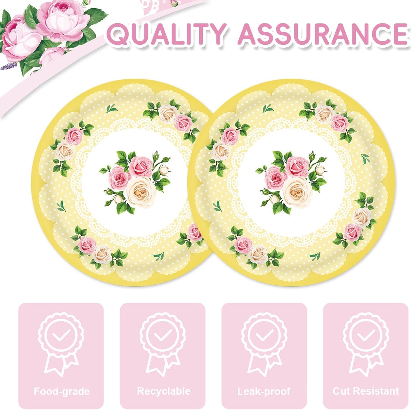 48Pcs Tea Party Decorations Floral Birthday Paper Plates and Napkins Forks Sets Supplies Serves 16 Pastel Tea Party Set Floral Paper Plates for Wedding Bridal Baby Shower Decorations
