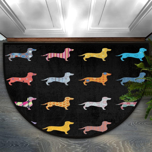 Polka Dot Stripe Dog Dachshund Half Round Door Mat Indoor Entrance Mat, Absorbent Doormats Area Rugs Non-Slip Semi Circle Floor Mats for Home Kitchen 16x24 Inch