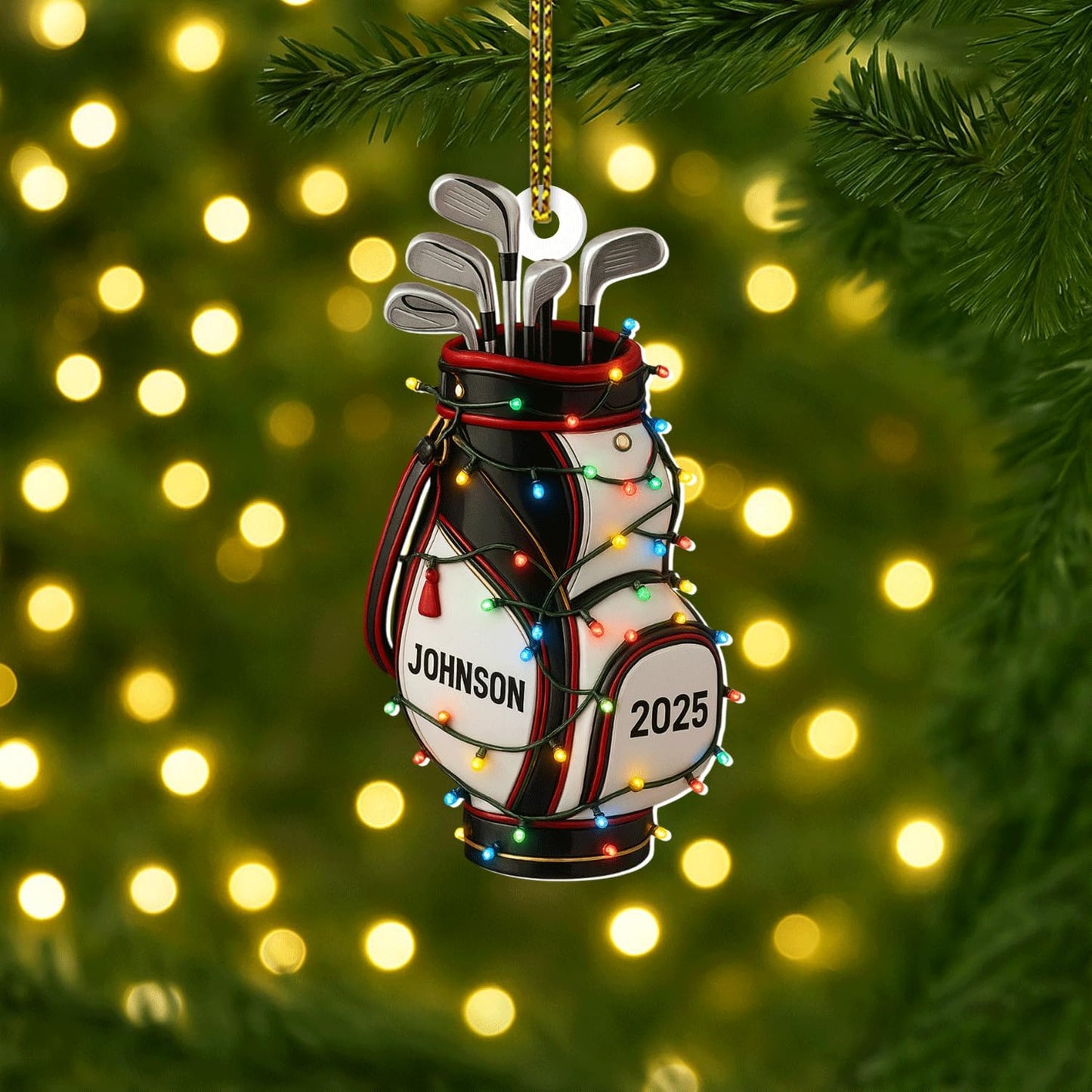 Personalized Golf Christmas Ornament 2025, Custom Name Bag, and Golfer Outfit Gilf, Ball Head Ornament with Santa Hat, Gifts for Golf Lovers 7