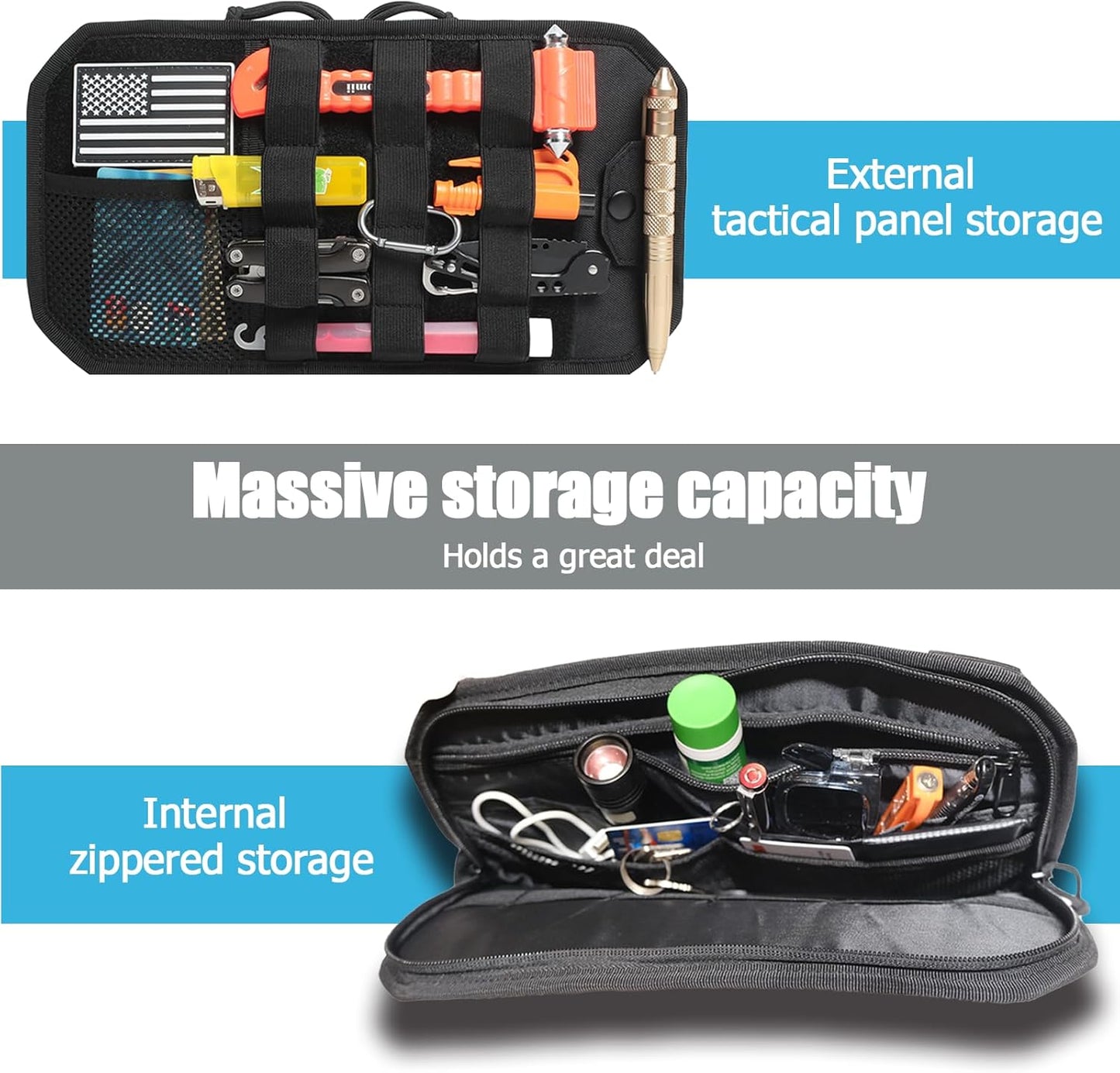 Tactical Sun Visor Organizer for Cars,Police Gear Truck Accessories with Zippered Storage Pouch, MOLLE Panel,Sunglasses holder Clip,Pens,Tools, Universal Fit for Trucks SUVs Police Patrol Cars