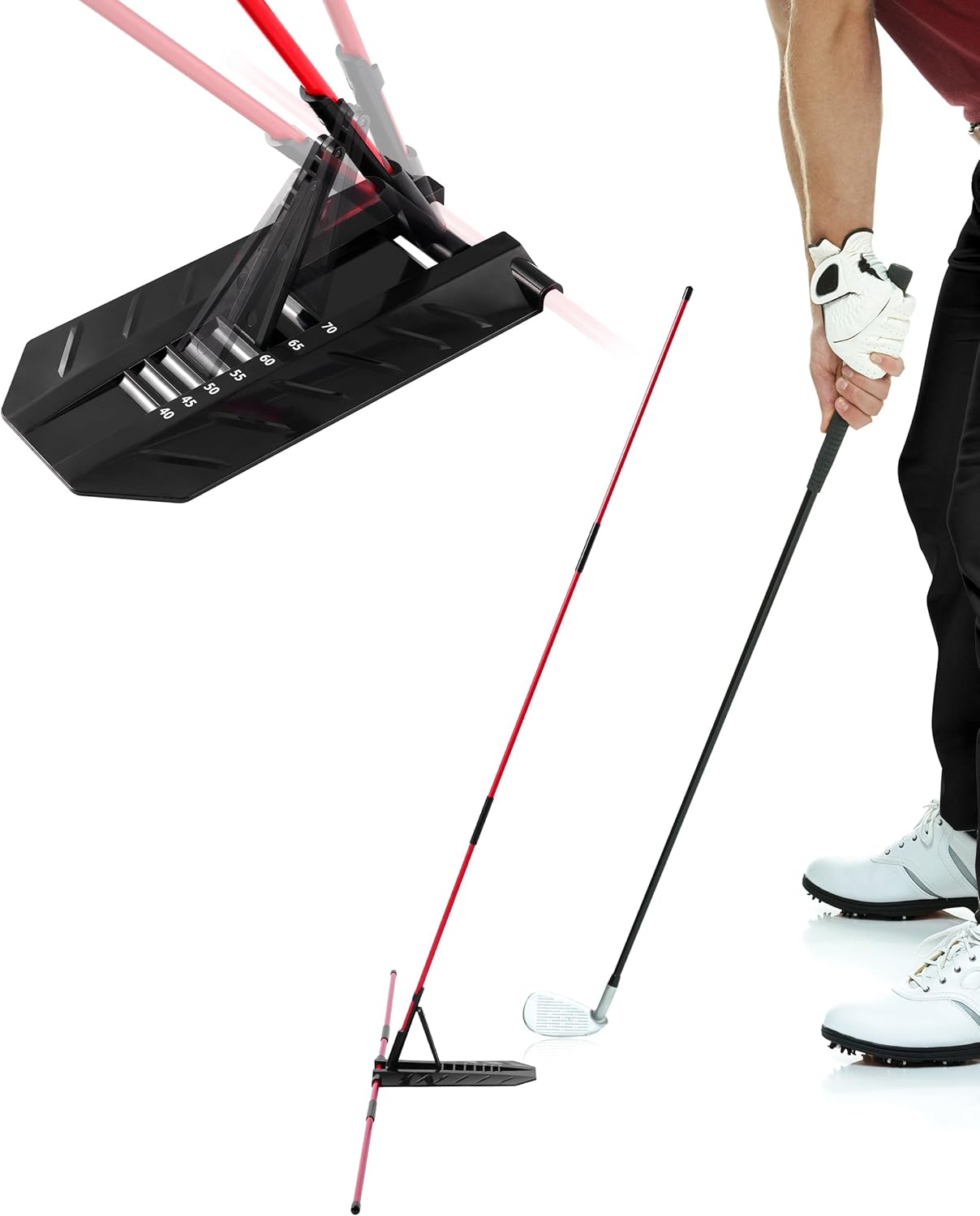 Golf Alignment Stick, Golf Swing Trainer with Angle Plate/Holder Sets, Posture Corrector Golf Trainging Aid, Swing Plane Trainer for Aiming, Putting, Swing/Golf Practice Tools