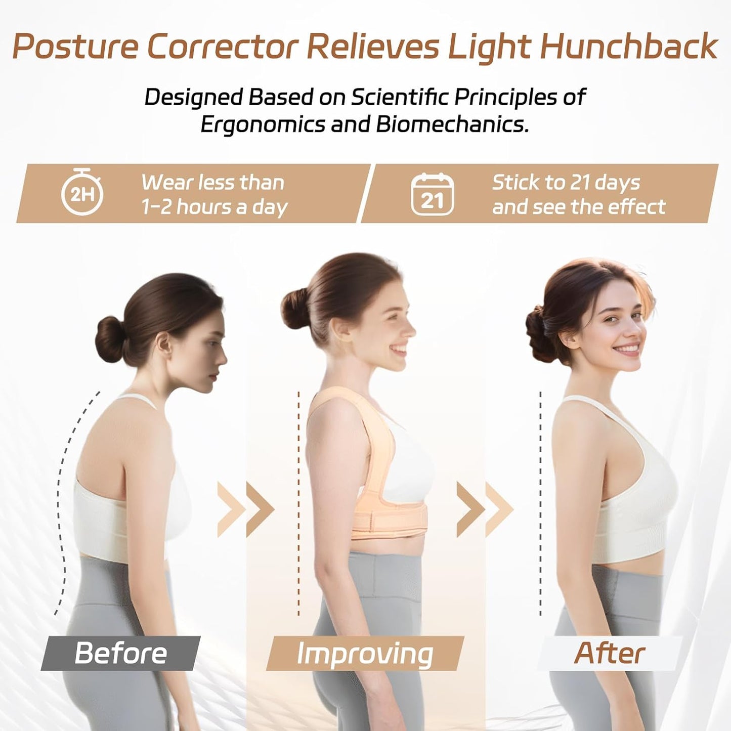Posture Corrector for Women and Men, Adjustable Back Brace Posture Corrector with Shoulder Brace & Back Straightener, Upper Back Support for Clavicle, Neck, Shoulder Pain Relief (Beige, Large)