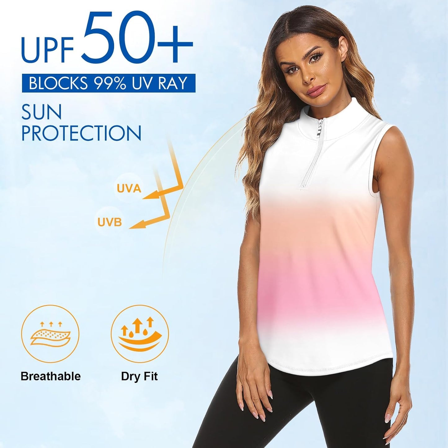 Koscacy Women's Sleeveless Golf Tennis Polo Shirts Zip Up Dry Fit Workout Tank Tops Athletic Shirt