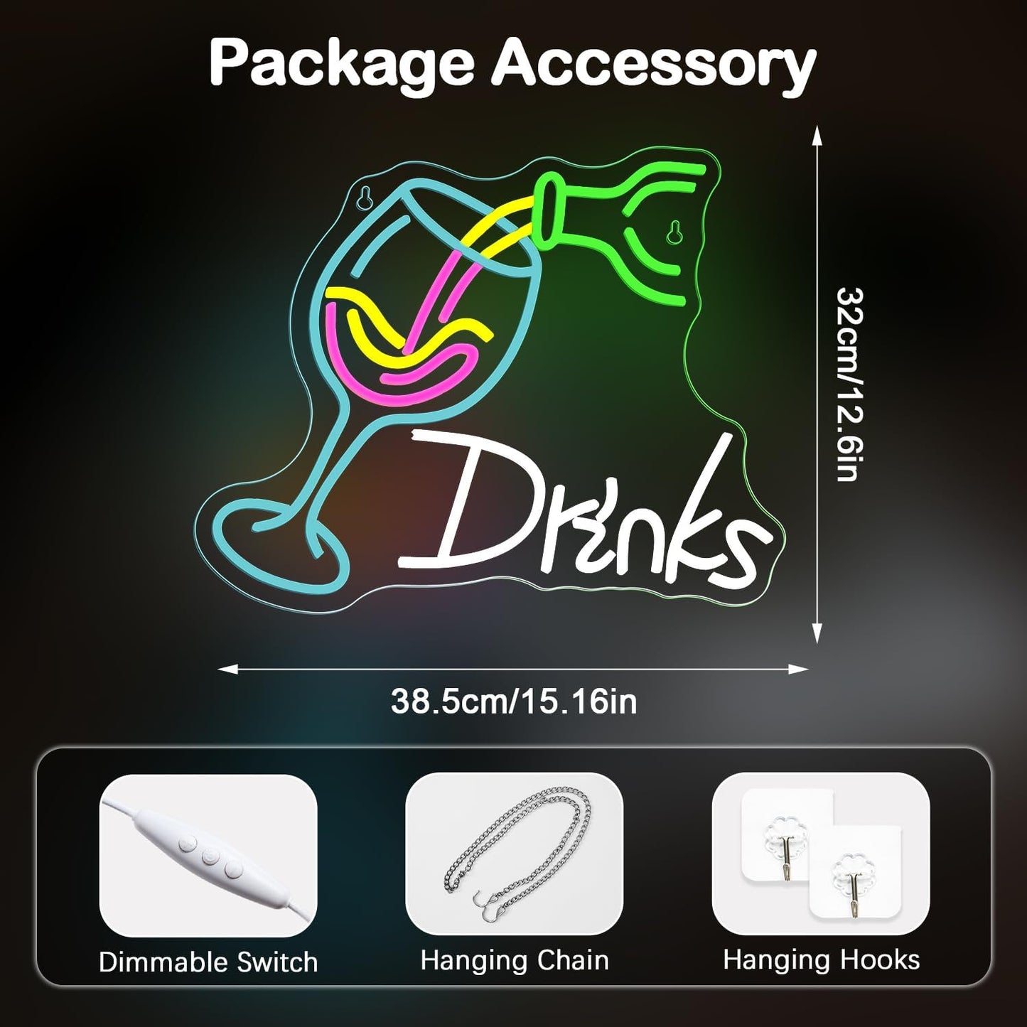NOSUN Drink Neon Sign Neon Pouring Wine Drinking Alcohol LED Lights for Wall Decor USB Light Up Signs Home Beer Bar Bedroom Restaurant Man Cave Cafe Bistro Club Party Decorations Gift