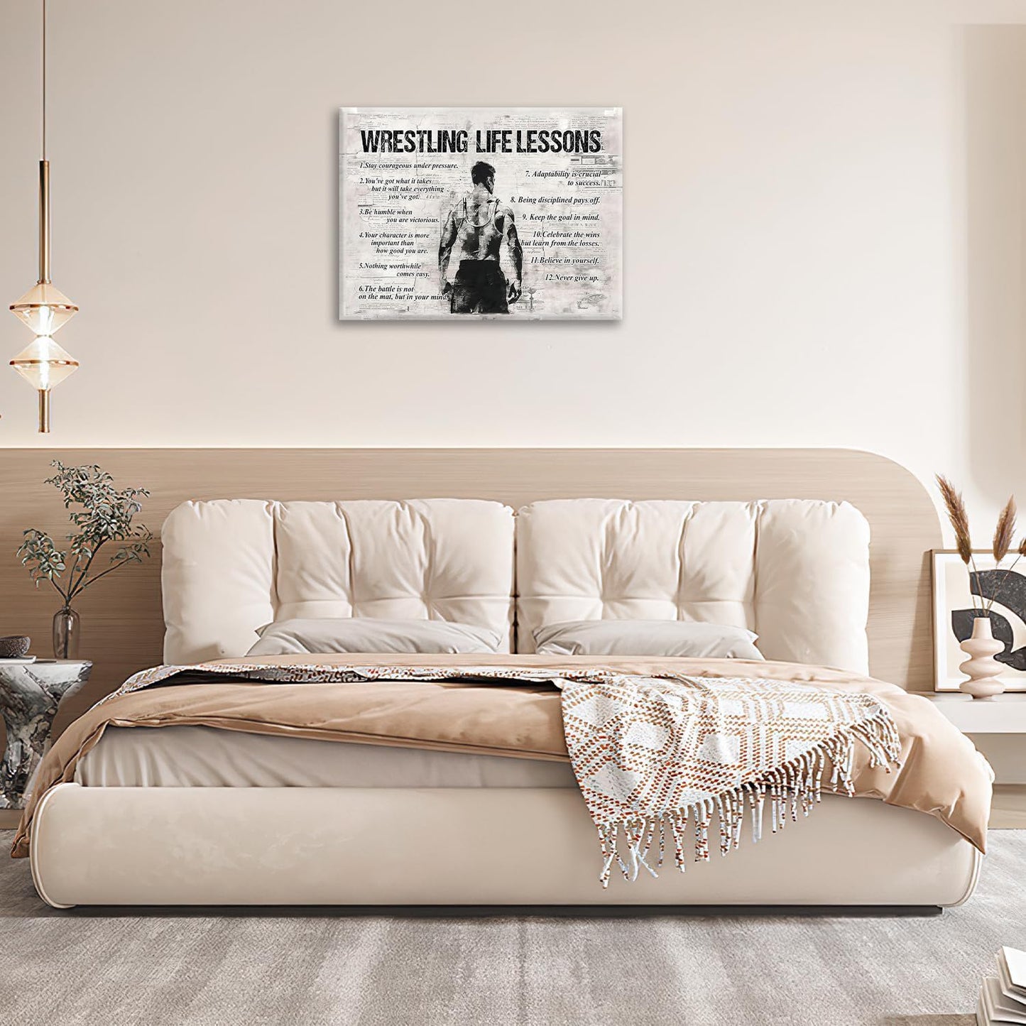 Wrestling Life Lessons Wall Art - Sports Sign Retro Poster for Boy Men - Motivational Decorations Canvas Print Painting Artwork for Bedroom Bathroom Living Room Gym 20"x16"