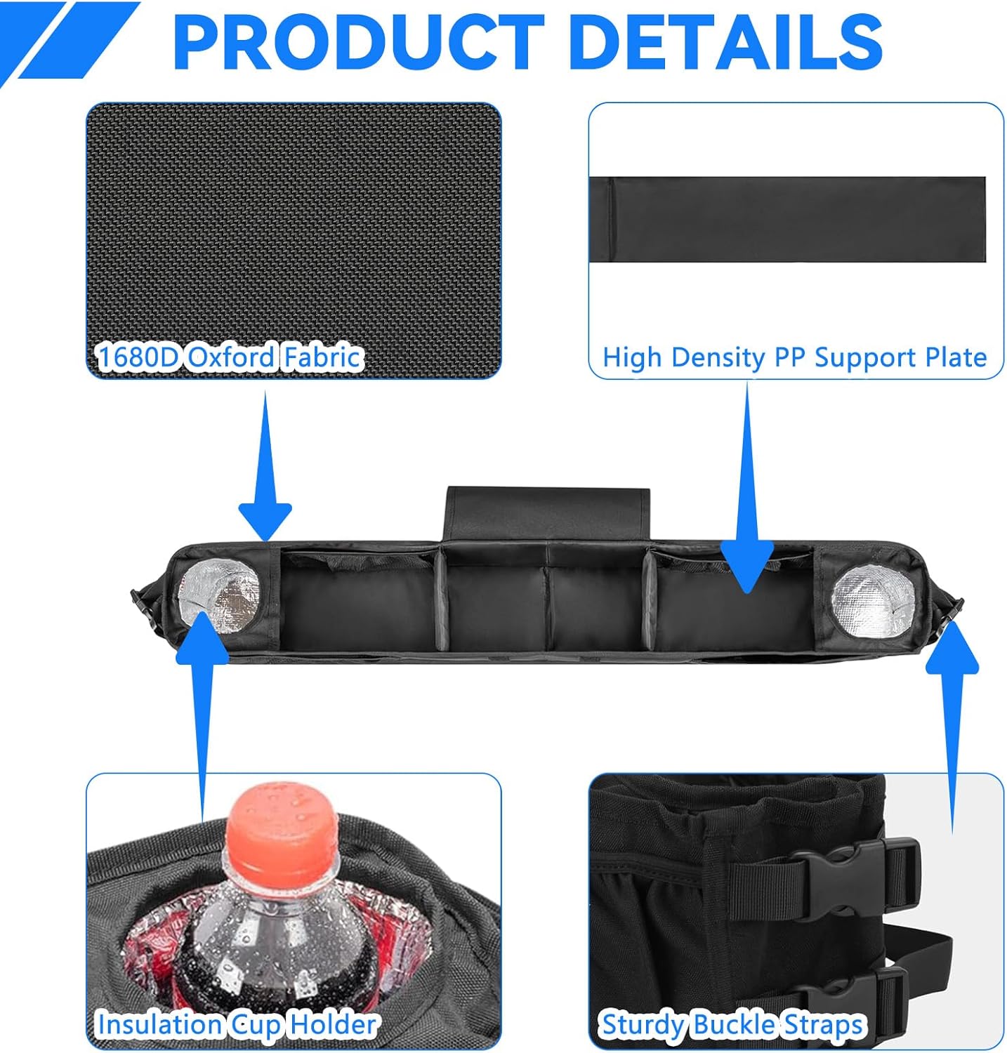 No Drilling Golf Cart Organizer Bag with Insulated Cup Holders, Golf Cart Dash Storage Tray Compatible with EZGO Club Car Drive Kandi Yamaha ICON