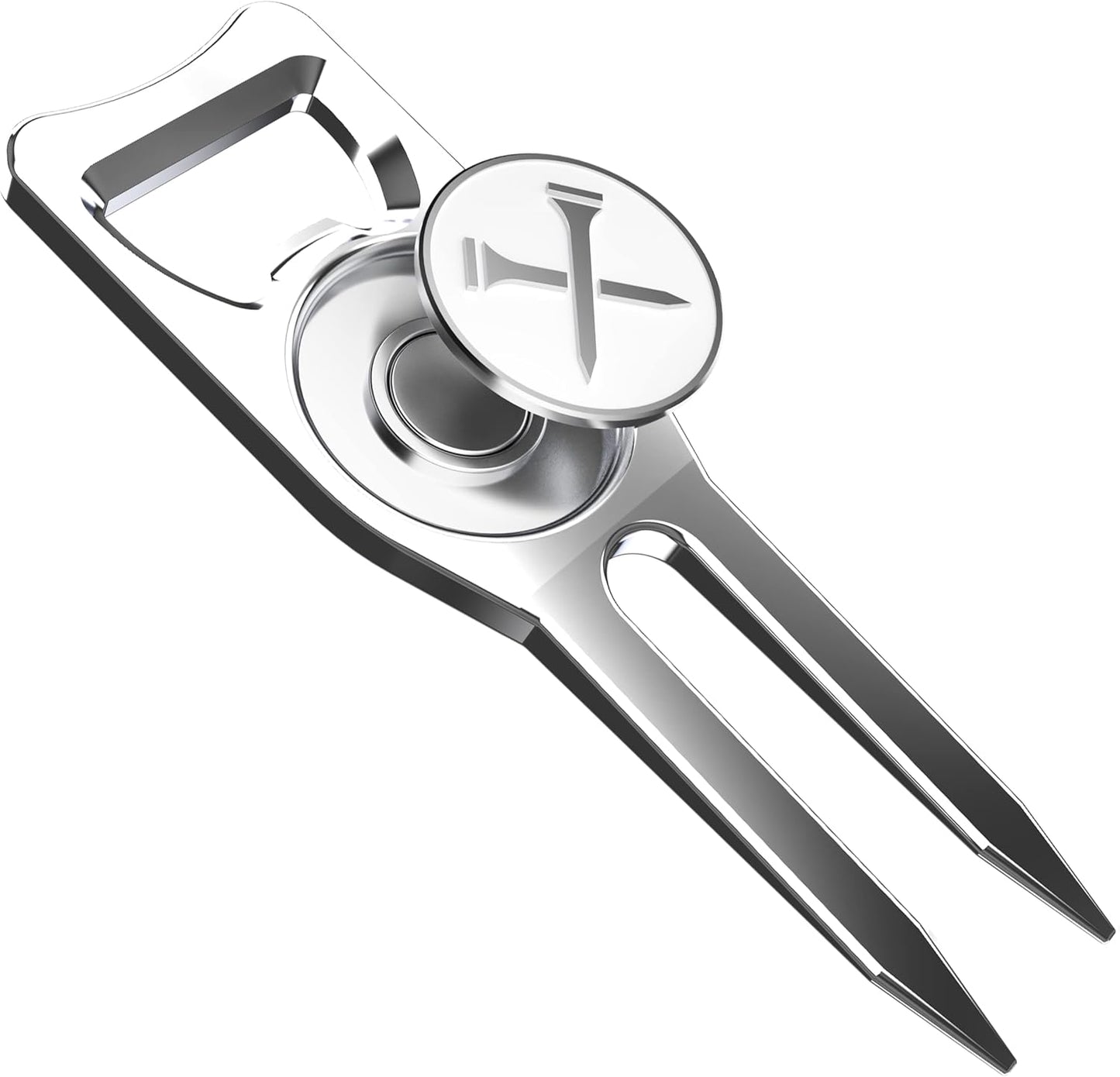 Blue Tees Golf 6-in-1 Premium Divot Tool & Ball Marker - Bottle Opener - Club Tee - Groove Cleaner - Putting Alignment - Designed to Be the Ultimate Tool for the Green – Silver
