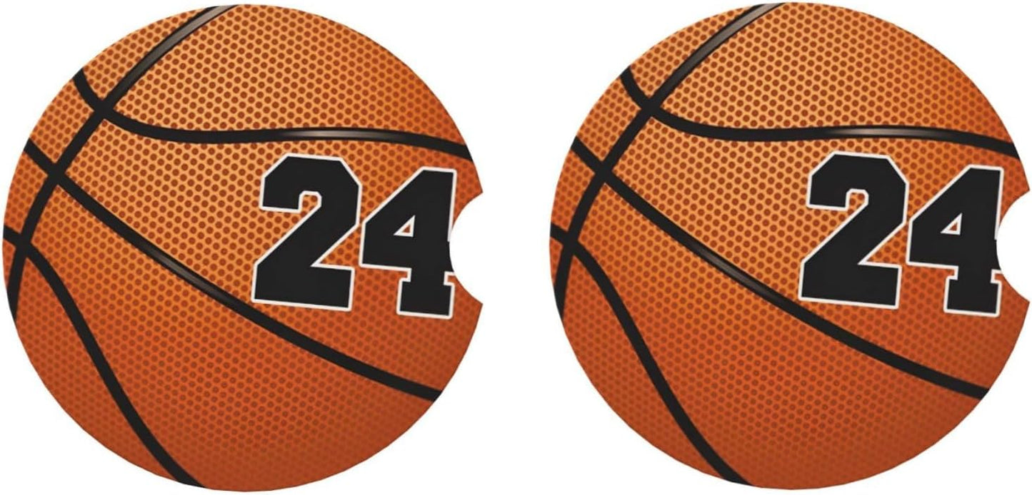 Car Cup Holder Coasters, Basketball No 24 Car Coasters for Cup Holder Drinks, 2 Pack Ceramic Cute Auto Interior Accessories for Women Men