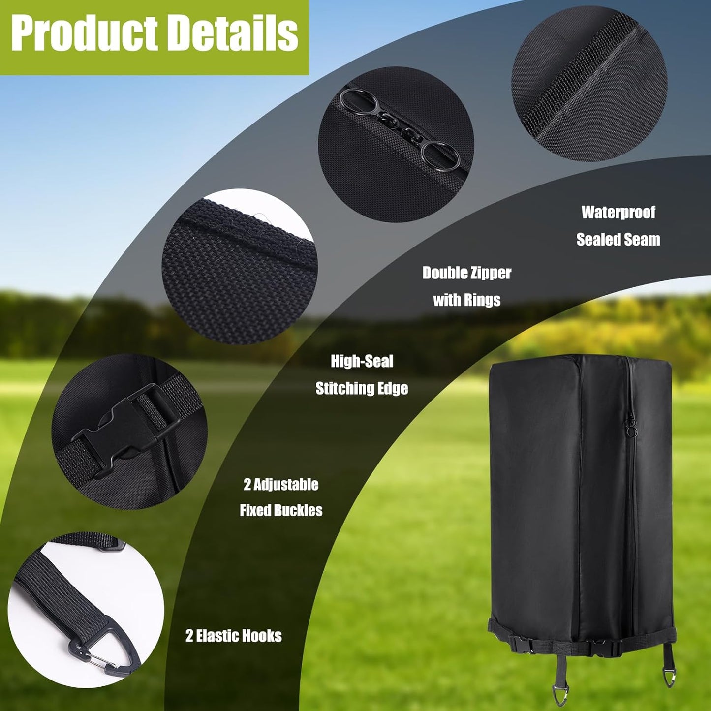 600D Golf Bag Rain Hood Cover with Waterproof Dual Zippers, Golf Bag Top Dust Covers with 2 Elastic Straps and 2 Fixed Straps, fit Most Tour Bags Golf Bags Stand Bags or Carry Cart (13 x 8 x 21 inch)