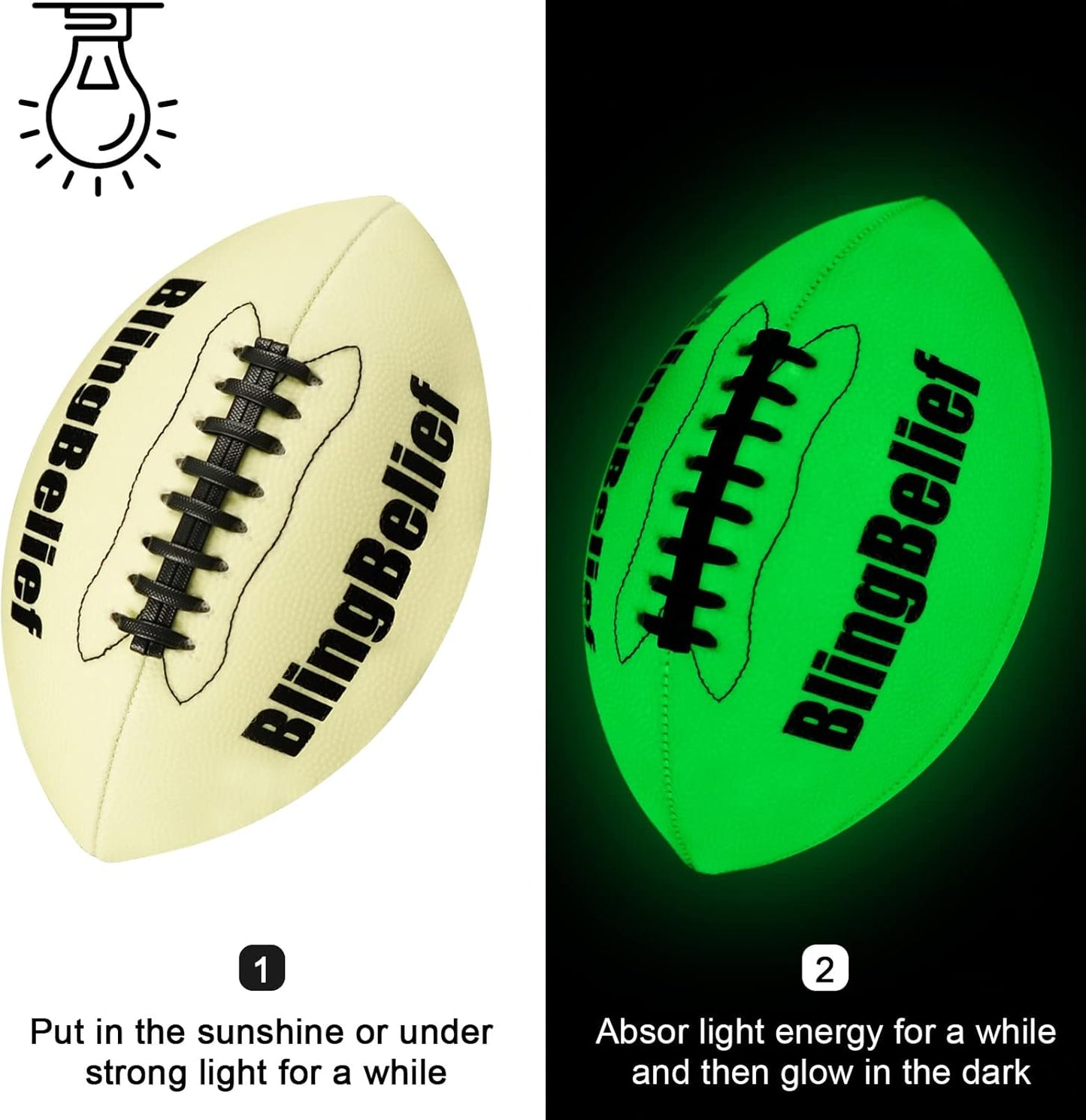 Super Bright Glow in The Dark Baseball,Soccer Ball,Volleyball,Football, Light Up Luminous Baseball, Official Size and Weight Football, Recreational Use Practice Volleyball