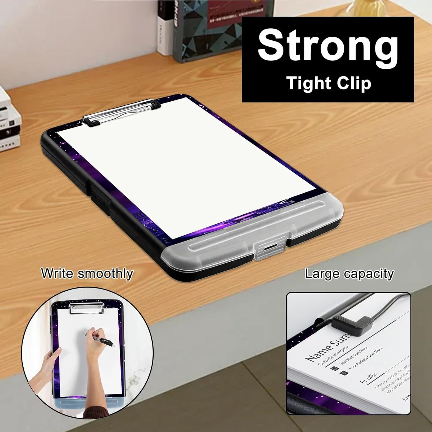 Clipboard with Storage - Large Capacity,Nursing Clipboard with Pen Holder,Heavy Duty,Plastic Side-Opening Folder for Teacher,Nurse - Purple Moon Dolphin Jumping