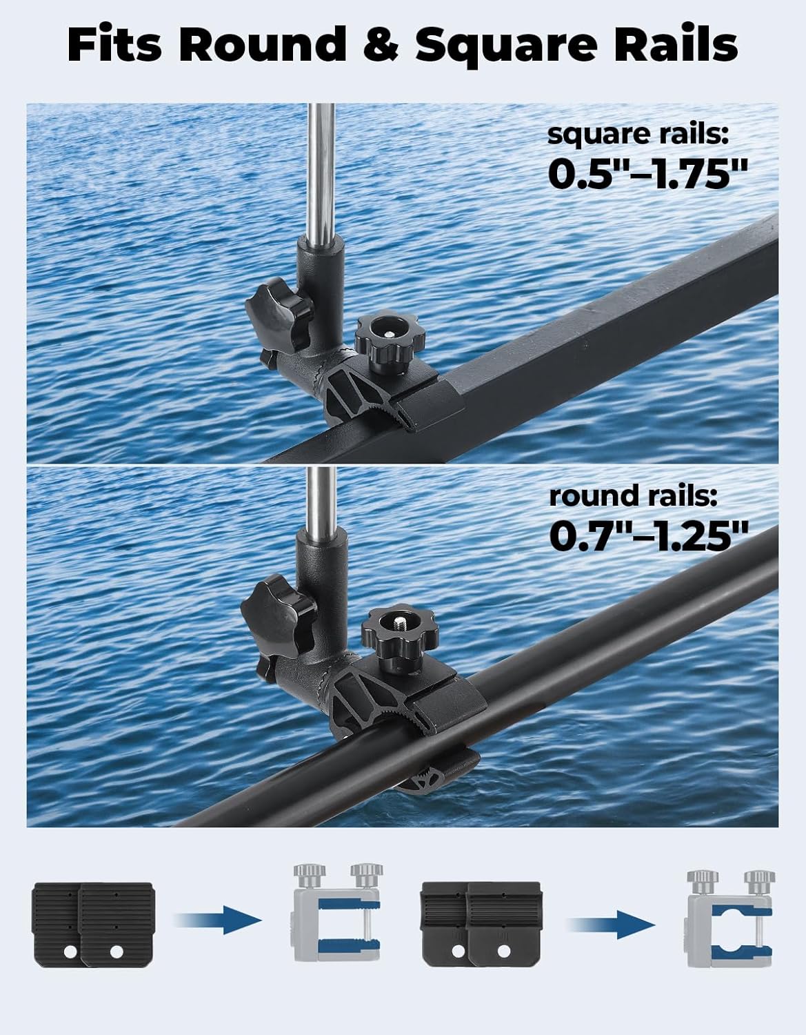 KEMIMOTO Stainless Steel Boat Flag Holder, 360° Rotating Boat Flag Pole Kit, Flag Pole Holder for 0.5''-1.75'' Round/Square Rails, for 12''x18''/8‘’x12''/4''x6'' Boat/Golf Cart Flag (2.5ft, NO Flag)