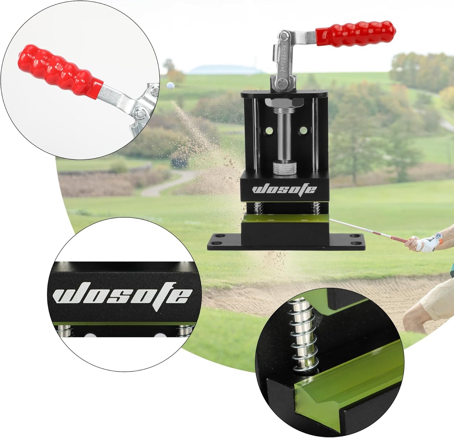 wosofe Golf Club Regrip Vise Tool，Rubber Grip Vise Clamp，Golf Club Gripping Station,Golf Workshop Supplies，Includes A Regripping Kit - with 17 Ferrules Suitable for Irons, A Hook Knife and Grip Tape