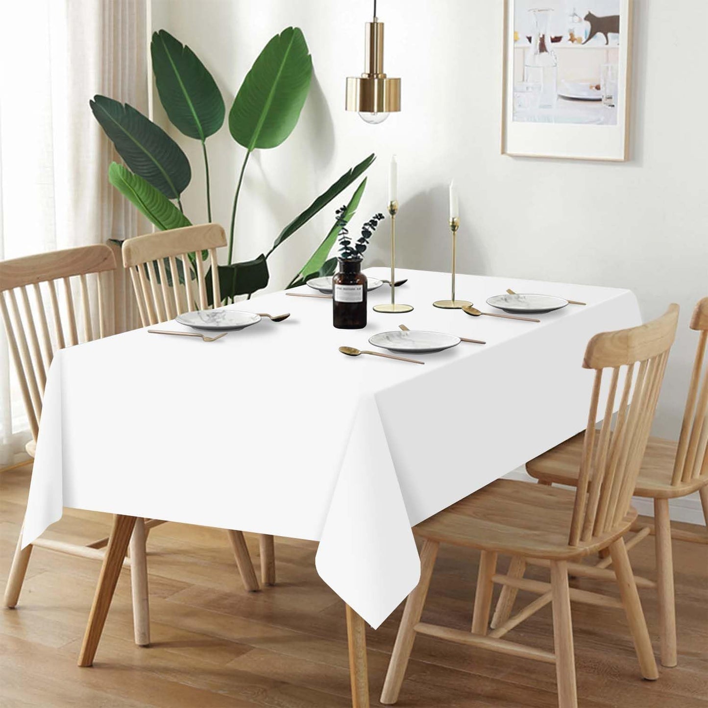 QIKSION Plastic Table Cloth Disposable 3 Pack, 54 x 108 Inch Tablecloths for Rectangle Tables, White Plastic Table Cover