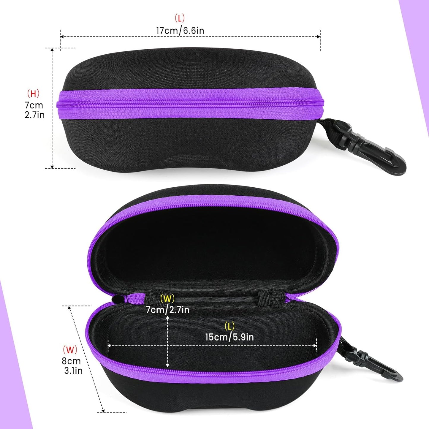 INNOLIFE Zipper Hard Shell Sunglasses Cases, Portable Travel Eyeglasses Cases with Plastic Hook for Men Women