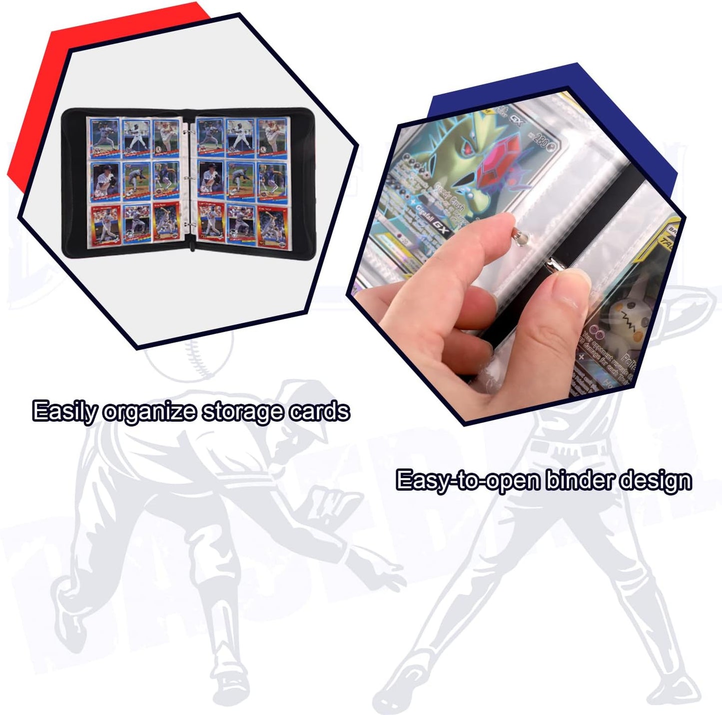 Baseball Card Binder with Sleeves, Sports Card Binder Collectible Trading Card Albums Fits Cards with 50 Removable Sleeves (White, 900 Pockets)