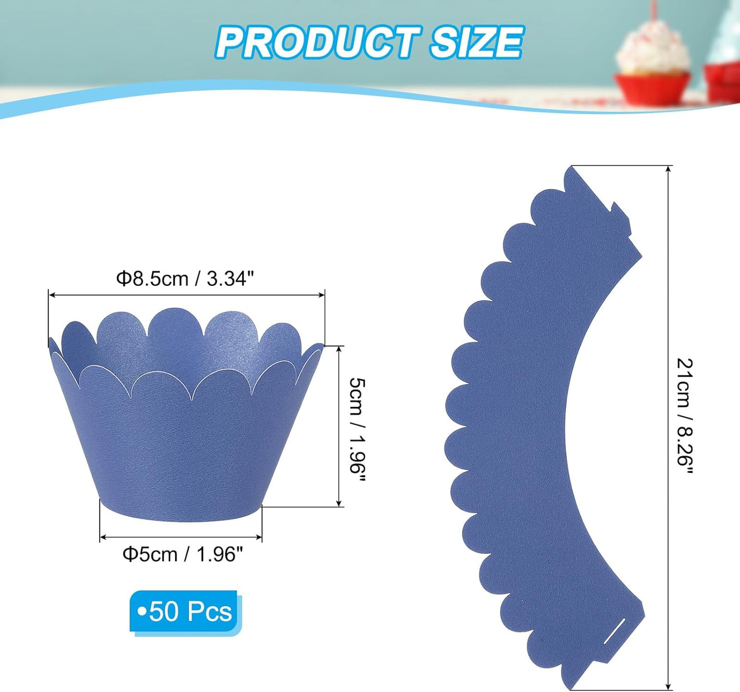 PATIKIL Cupcake Wrappers Paper, 50 Pack Baking Cups Standard Wave Decoration for Anniversary Birthday Weddings and Parties, Navy Blue