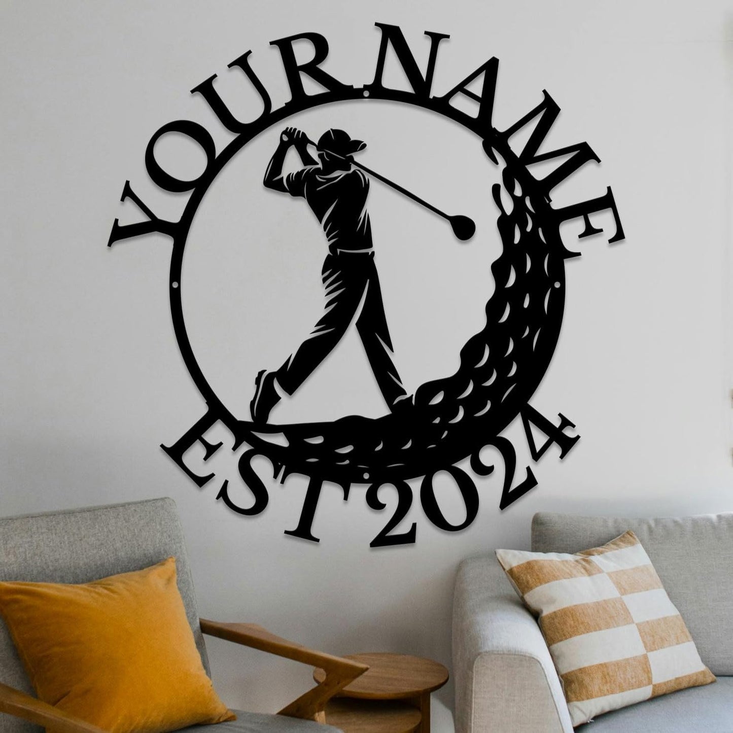Golf Art Metal Signs,Custom Golf Metal Name Signs,Personalized Golf Signs,Black Golf Metal Wall Art Signs,Golfball Home Outdoor Metal Signs (Style B)
