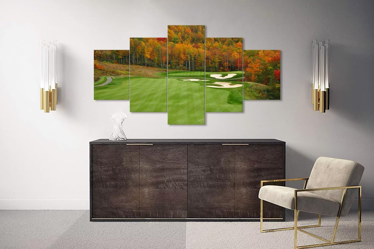chenchenArt Sequoyah North Carolina Mountains Golf Course Wall Art for Living Room Bedroom Bathroom Home Decorations Golf Course Picture Poster Canvas Prints Framed Ready to Hang(60''W x 32''H)