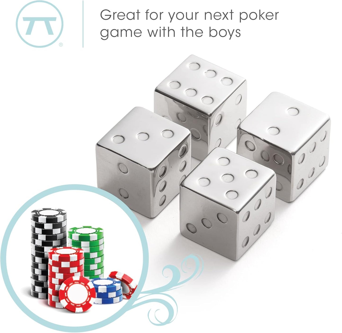 Outset Stainless Steel Whiskey Stone Set, 4 Dice Chillers