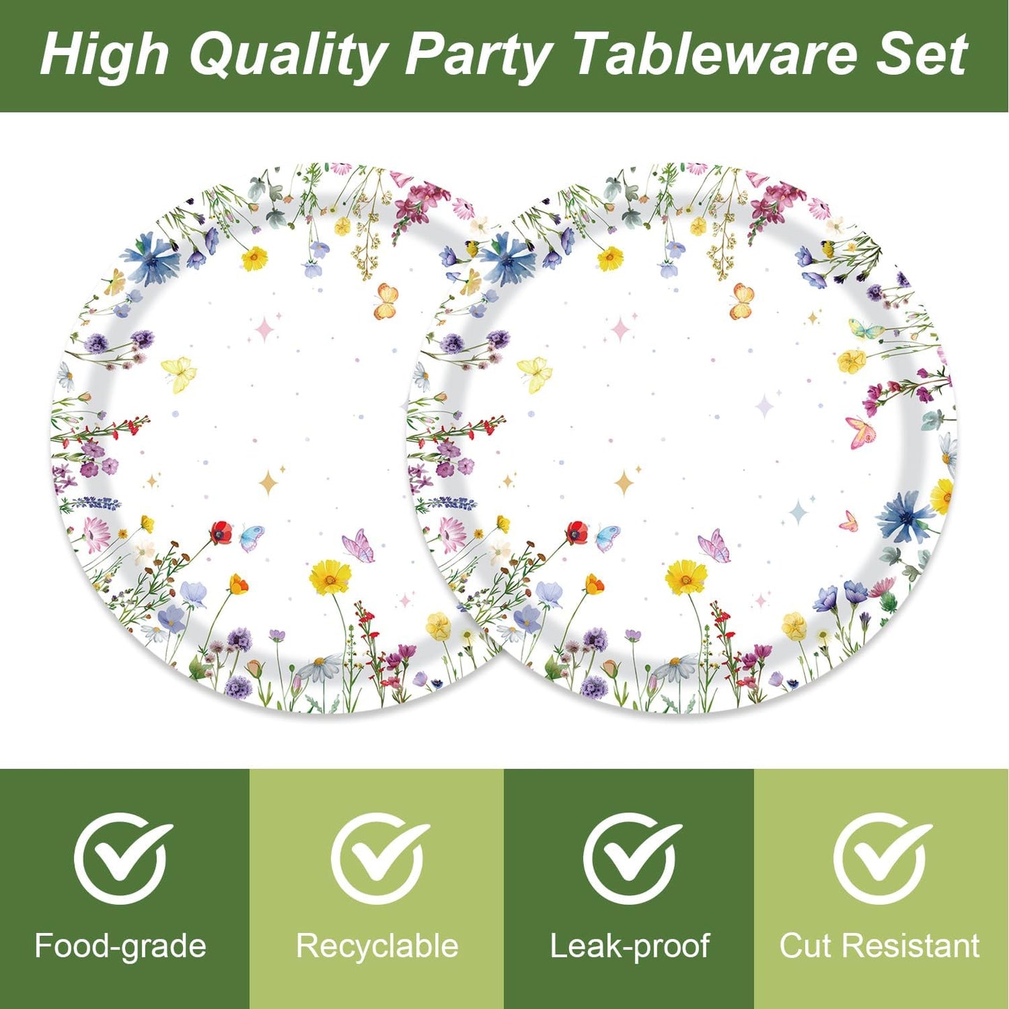 48Pcs Wildflower Party Decorations Summer Floral Paper Plates and Napkins Party Supplies for Birthday Decor Wildflower Baby Shower Decorations