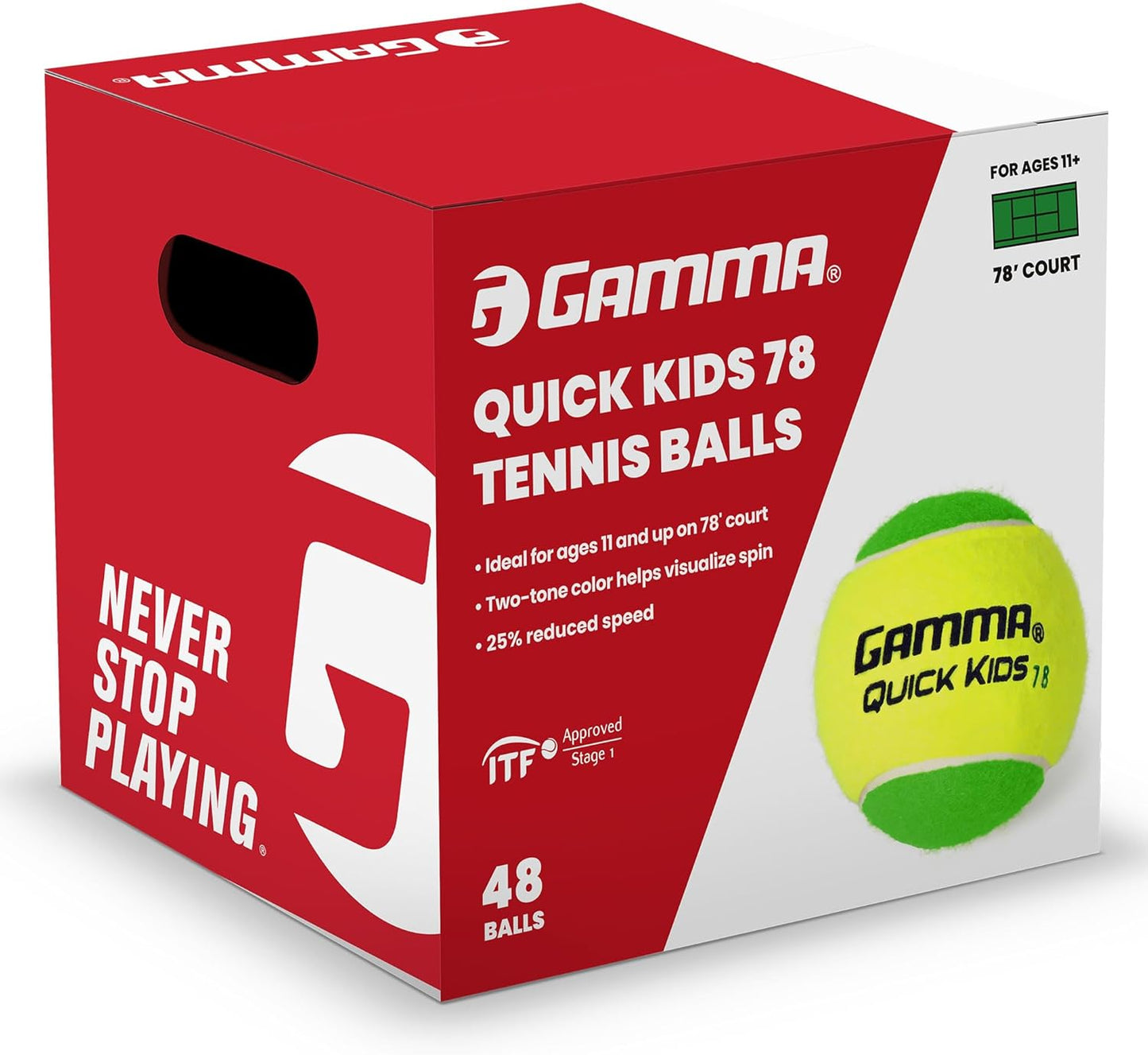 GAMMA Quick Kids 36, 60, & 78 Training Tennis Balls for Kids & Beginners, Low-Compression Core Reduces Speed & Bounce, Great for Tennis Practice, USTA & ITF Approved for Use in 10 & Under Tournaments
