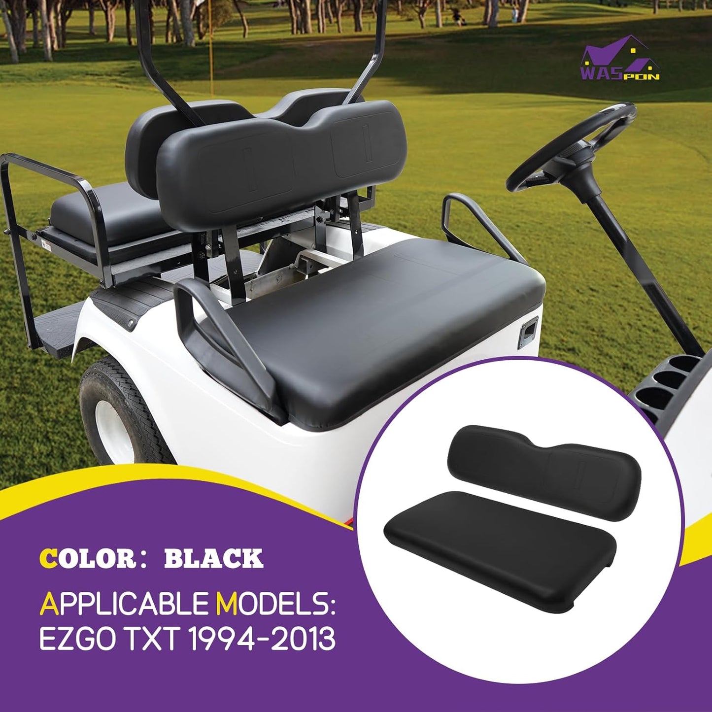 Golf Cart Seat for Club Car EZGO TXT 1994-2013, Golf Cart Front Seat Cuhsion Replacement, Comfortable Backrest & Bottom Seat Kit, Factory Style, Black