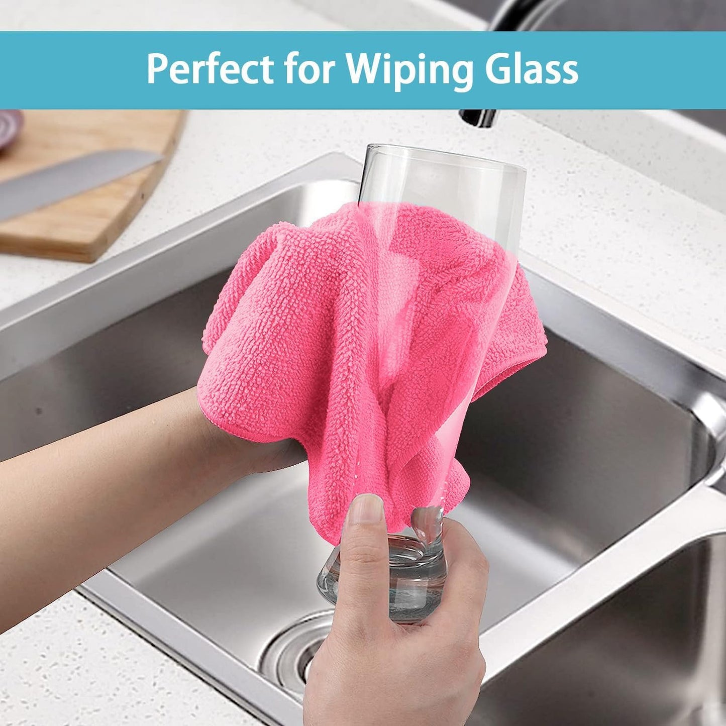 HOMEXCEL Pink Microfiber Cleaning Cloth, 8 Pack Cleaning Towels for Kitchen, Lint Free, Scratch-Free, Highly Absorbent, and Reusable Cleaning Rags for House, Window and Glass, Cars, 11.5 X11.5 inch
