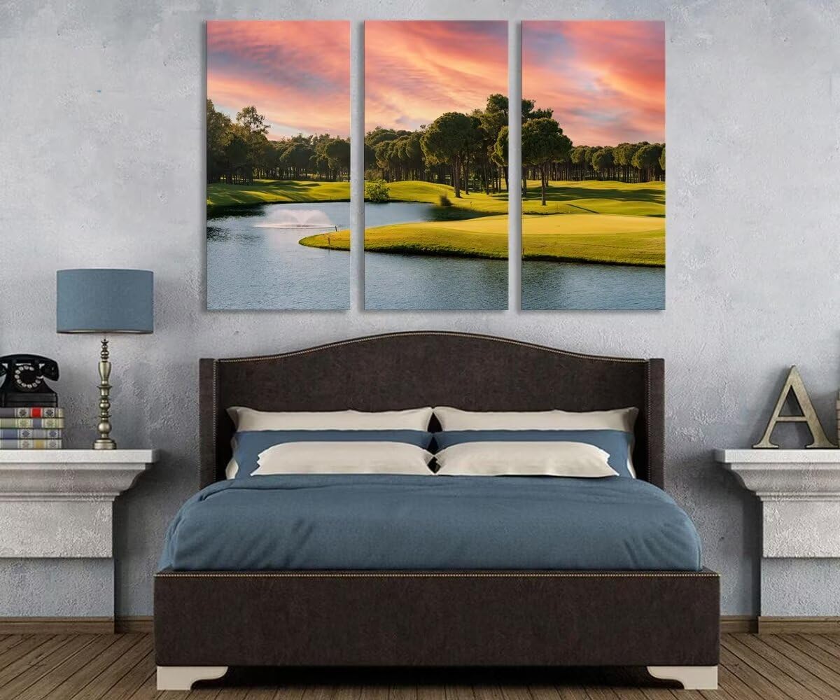 Sunset Golf Course Canvas Wall Art for Living Room Bedroom Bathroom Home Decorations Golf Wall Decor for Office Framed Artwork Canvas Prints Ready to Hang(14''W x 28''H x3)
