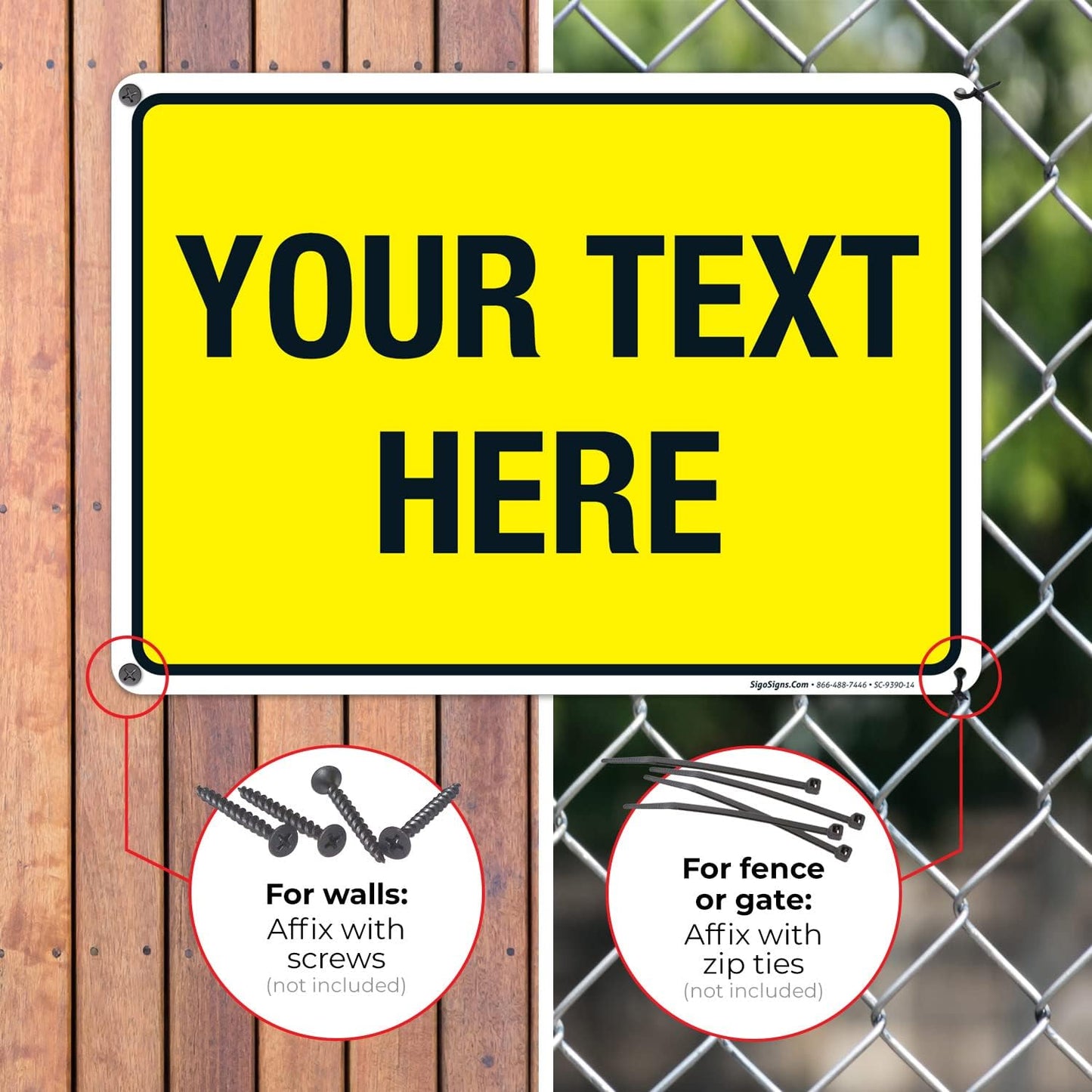 Personalized Custom Yellow Background Customize for Office, Business, Workplace, Home, Airbnb, Delivery Sign, 10x14 Inches, Rust Free .040 Aluminum, Fade Resistant, Made in USA by Sigo Signs