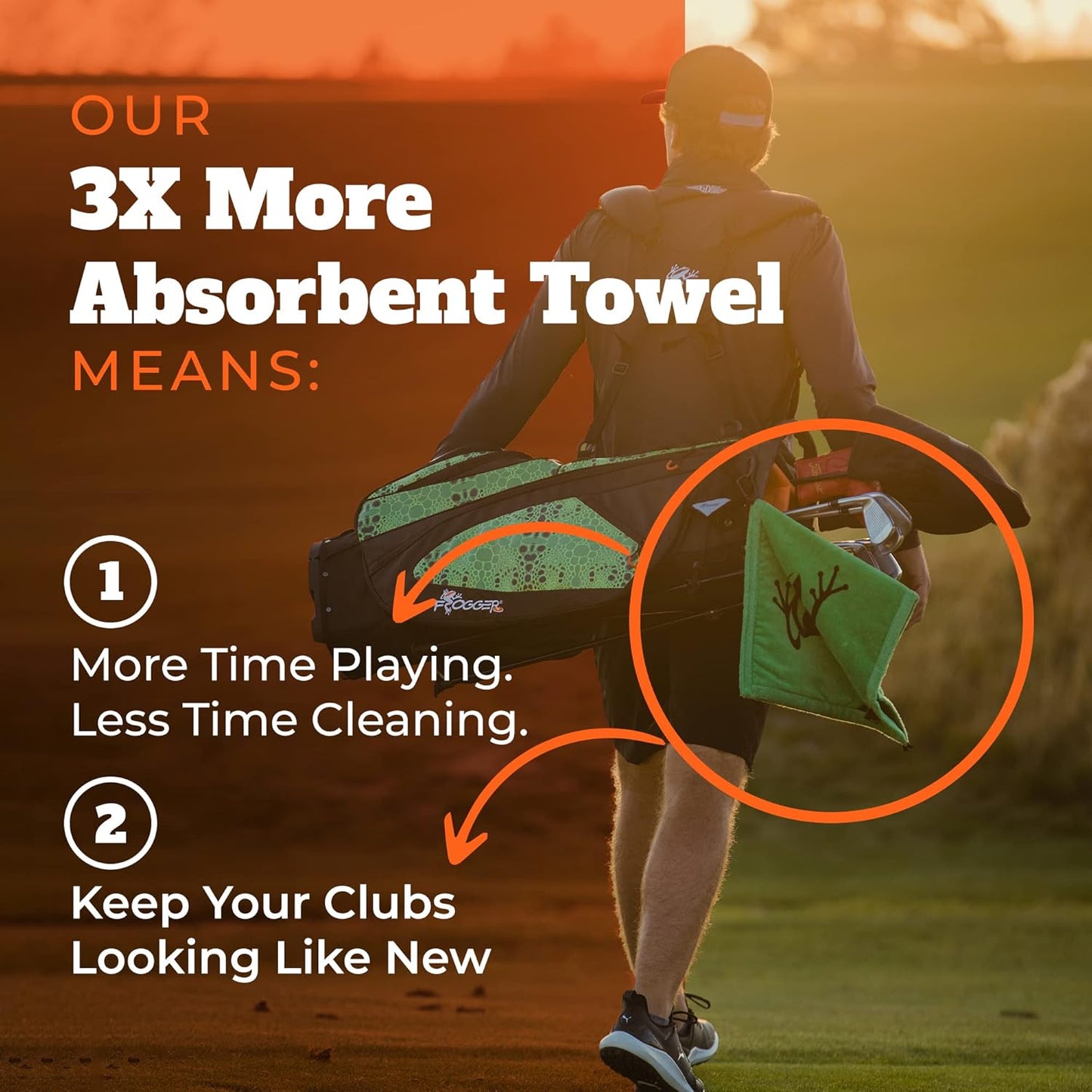 Frogger Amphibian 2-in-1 Golf Towel with Wet and Dry Technology, Blue/Black, Premium Golf Bag Accessory with Carabiner Clip, Ultra Absorbent, for Golf Dads