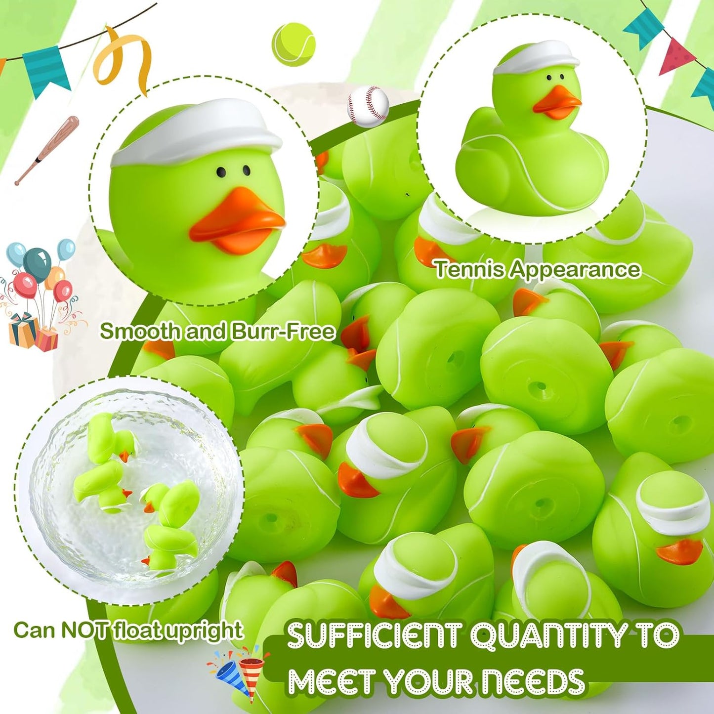 Deekin Rubber Duck 2 Inch Bulk Sport Party Favors for Team Events Game Day Decorations Birthday Party Decorations Club Player Gift(24 Pcs,Tennis)