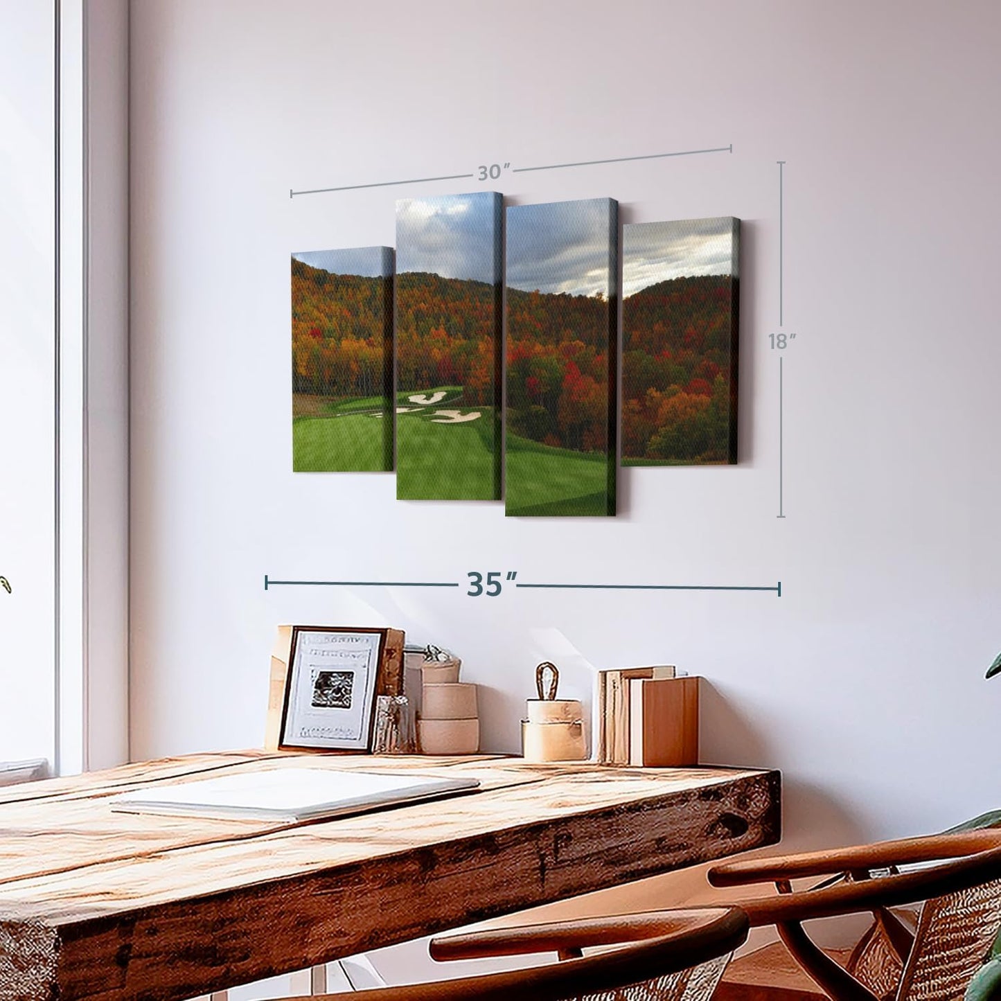 Elephant Stock Autumn Golf Course Wall Art - Horizontal Canvas - 4-Piece Living Room Wall Decor - Photography Sports Canvas Print - Blue and Orange Decor for Wall - 30" X 18"