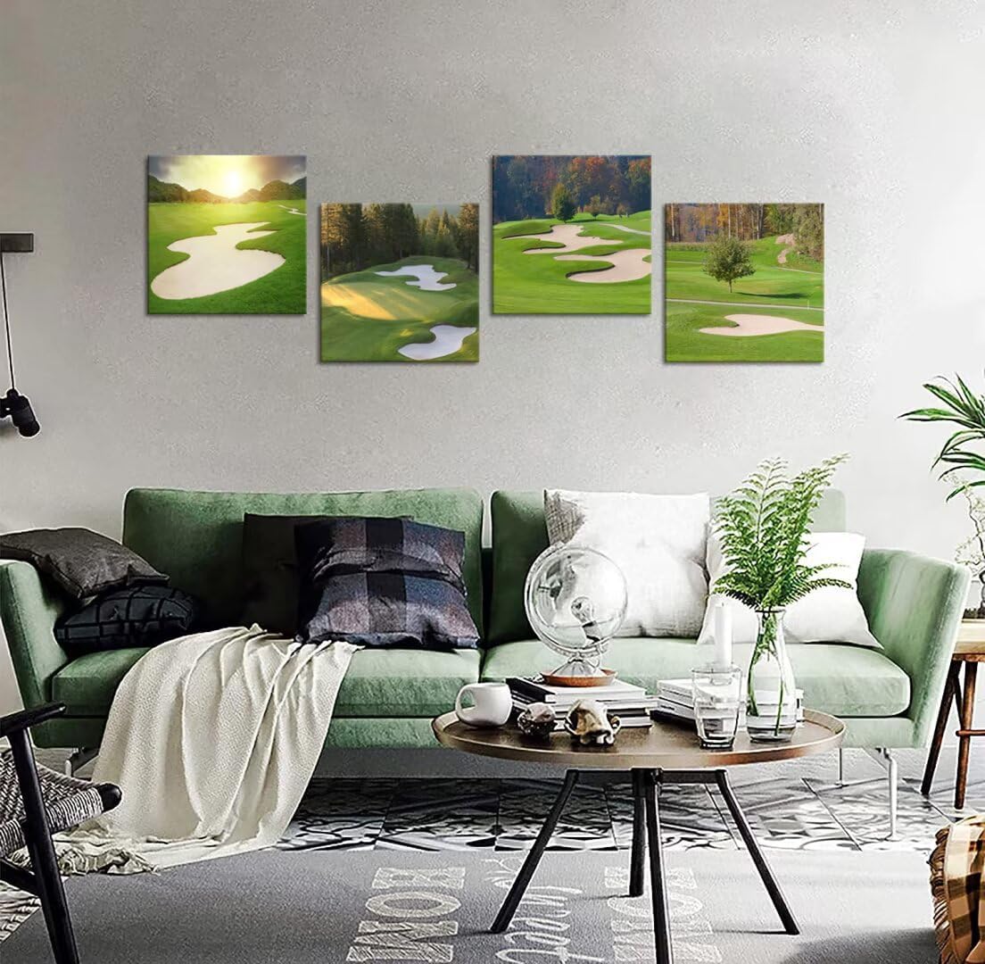 Pankila Golf Course Wall Art Sunrise Golf Landscape Canvas Prints Golf Wall Decor for Living Room Bedroom Bathroom Club Gym Home Decorations Painting Framed Artwork Ready to Hang (16''W x 16''H x 4)