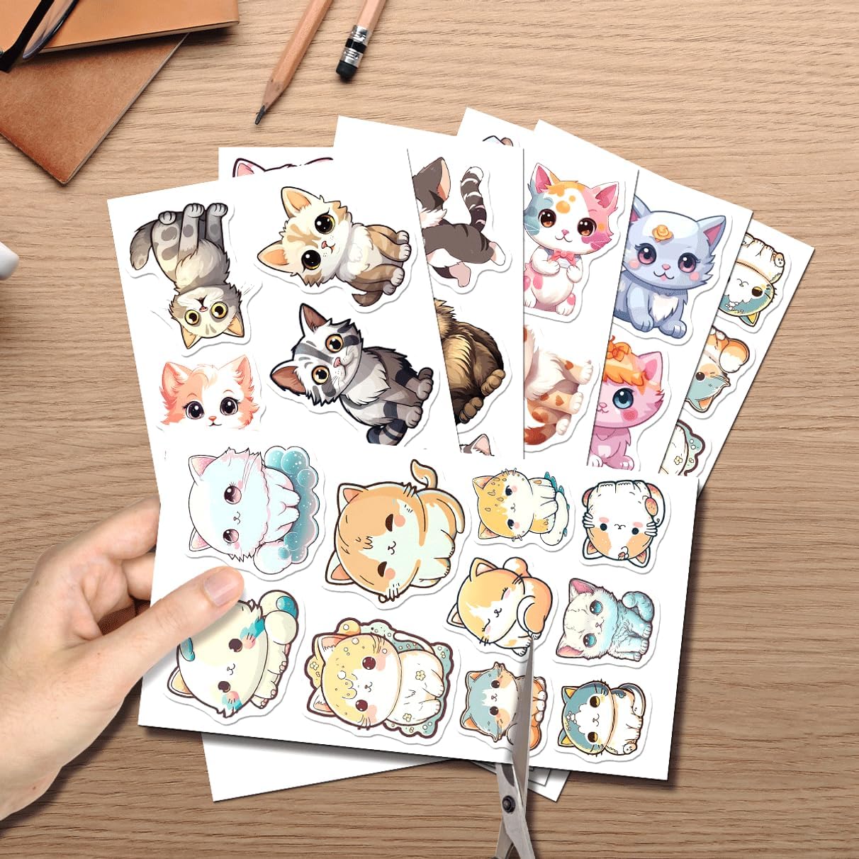 Cute Cartoon Cat Stickers Pack Vinyl for Kids Teens Lovers Scrapbook Laptop Water Bottle Decoration 50pcs Hat Skateboard Motorcycle Bike Bumper Bedroom Phone
