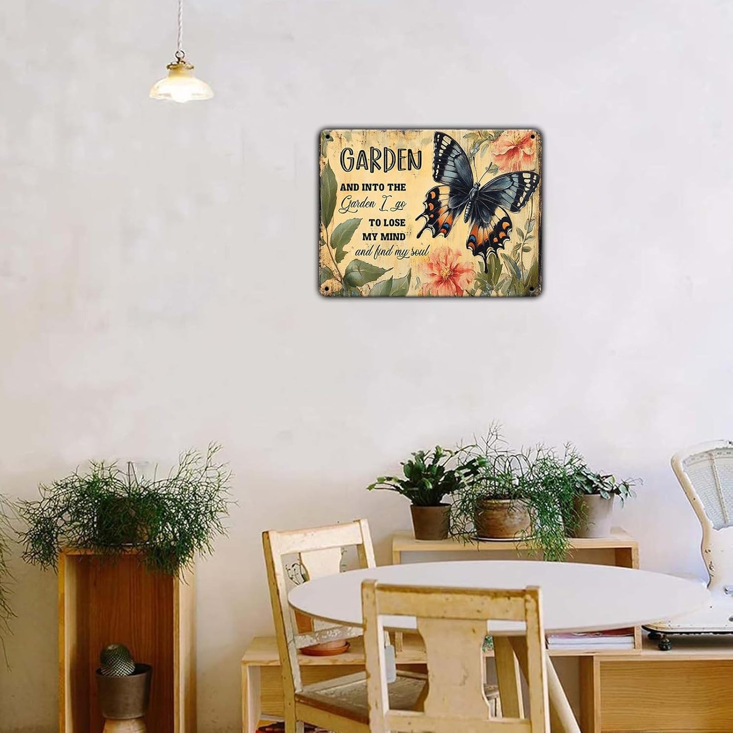 Funny Garden Metal Sign And Into The Garden I Go To Lose My Mind and Find My Soul Butterfly Poster for Farmhouse Home Kitchen 12x16 Inch
