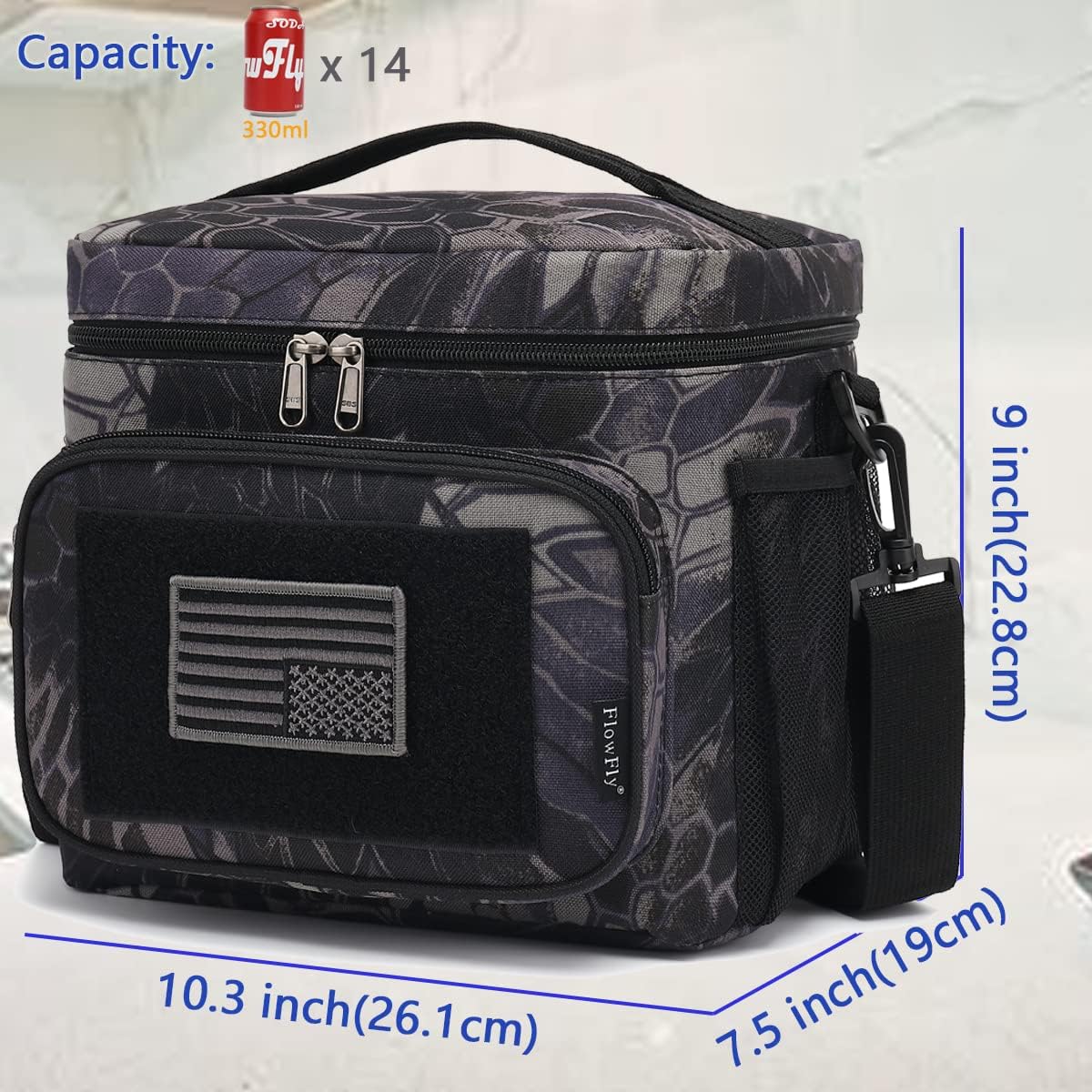 FlowFly Tactical Lunch Bag Large Insulated Lunch Box Cooler Tote for Men, Women with MOLLE/PALS Webbing(Typhon, Medium)