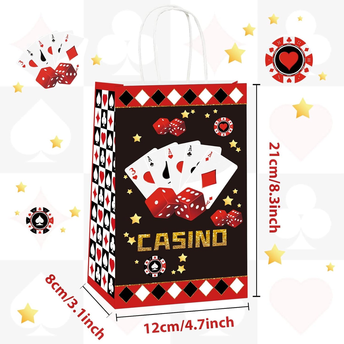 gisgfim 16 Pcs Casino Party Favor Bags Las Vegas Birthday Party Candy Treat Paper Bags Party Gifts Casino Night Poker Events Party Supplies Decorations